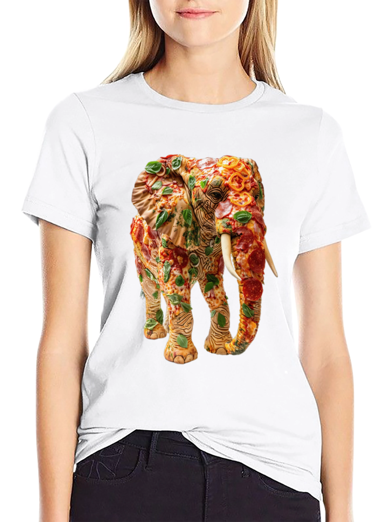 Black Pizza Elephant Graphic Tee - Unique Food Art Shirt view 9