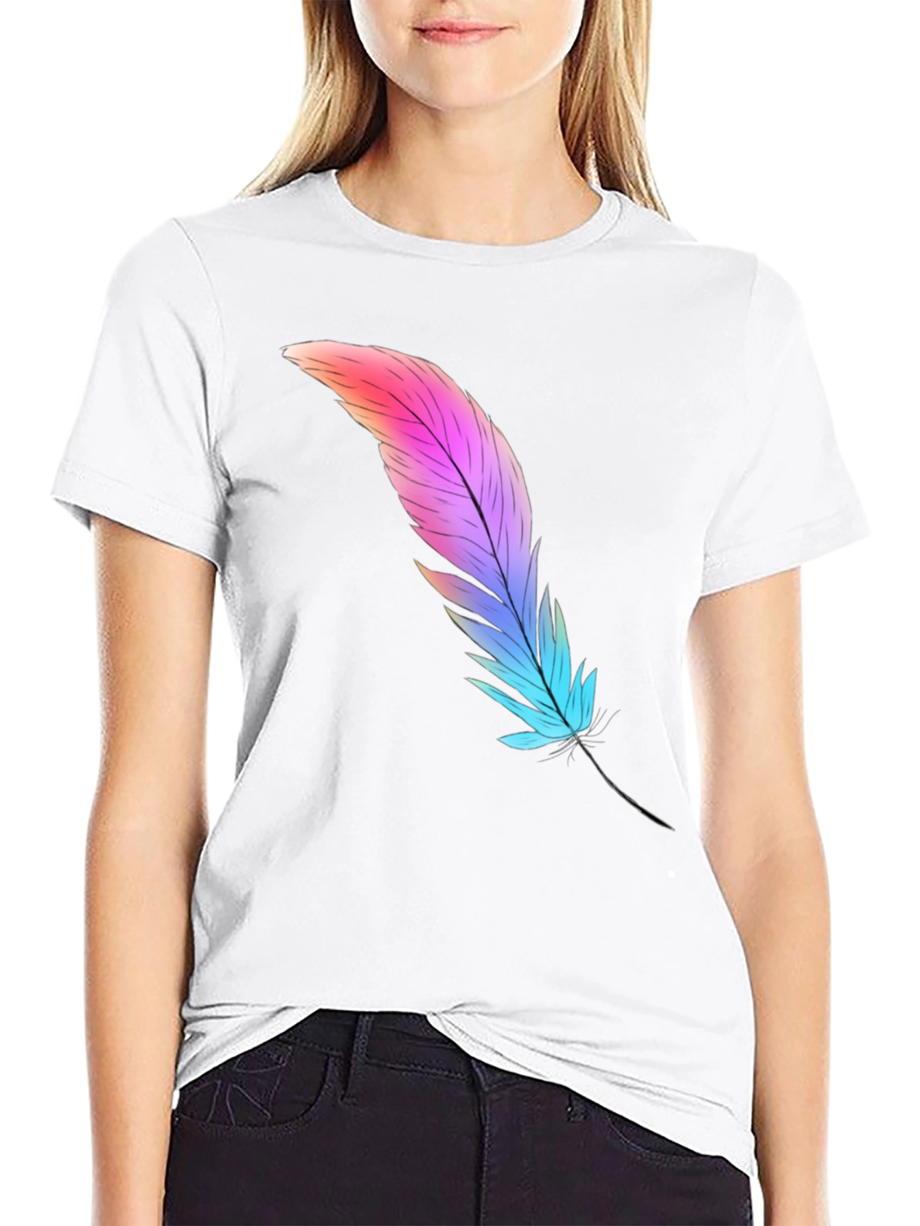 Black Feather Graphic Tee - Soft Cotton Blend view 9