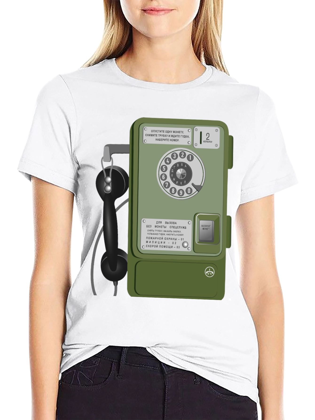 Black Retro Russian Payphone T-Shirt view 9