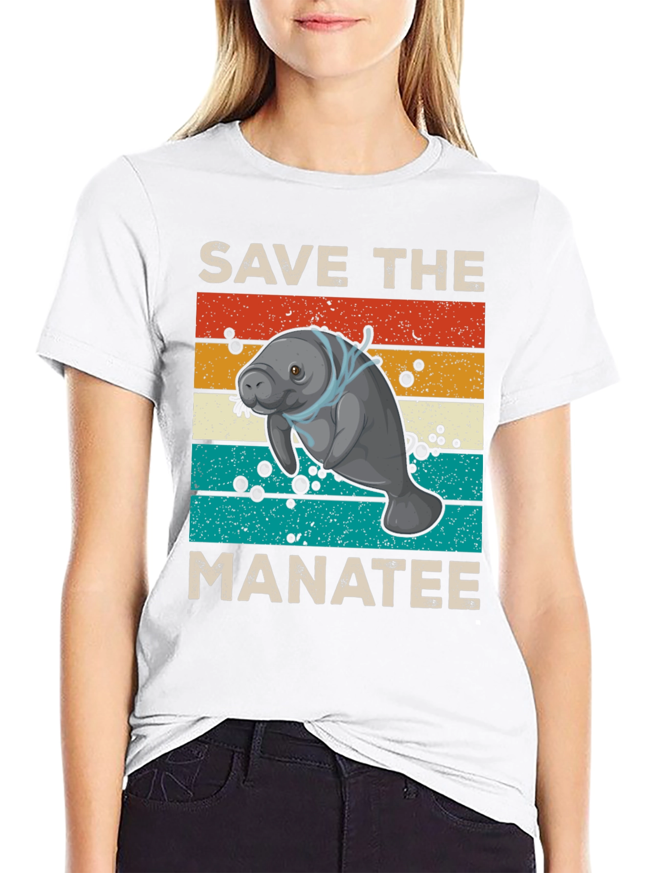Black Save the Manatee Graphic T-Shirt - Eco-Friendly Sea Life Tee view 9
