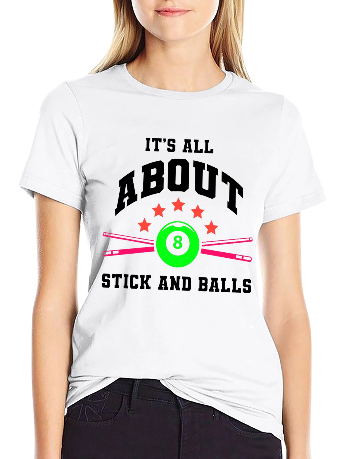 Black Pool 8 Ball T-Shirt - Stick and Balls view 9