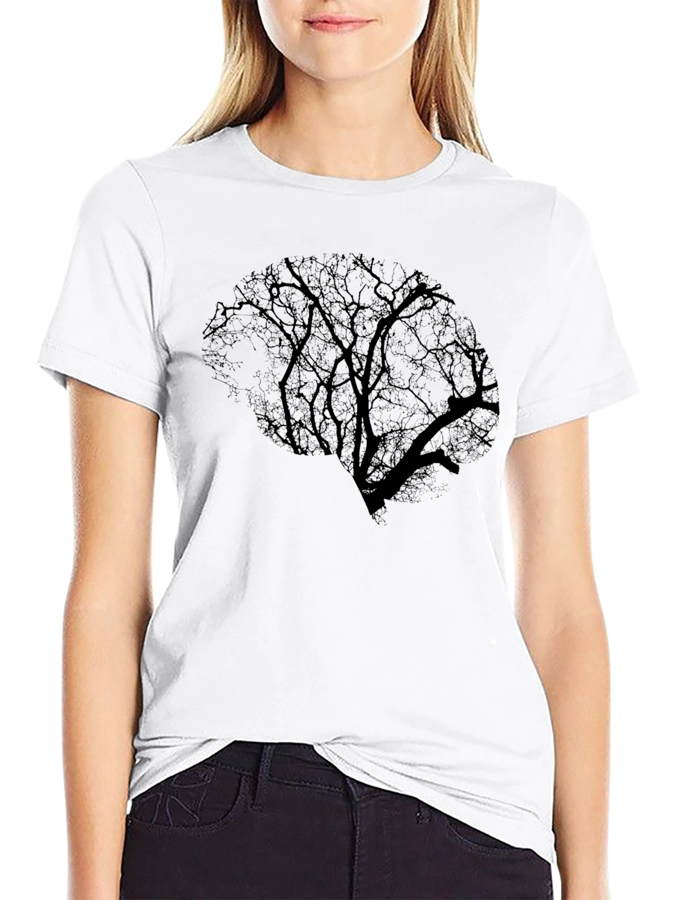 Black Brain Tree Graphic Tee - Black Cotton T-Shirt view 9