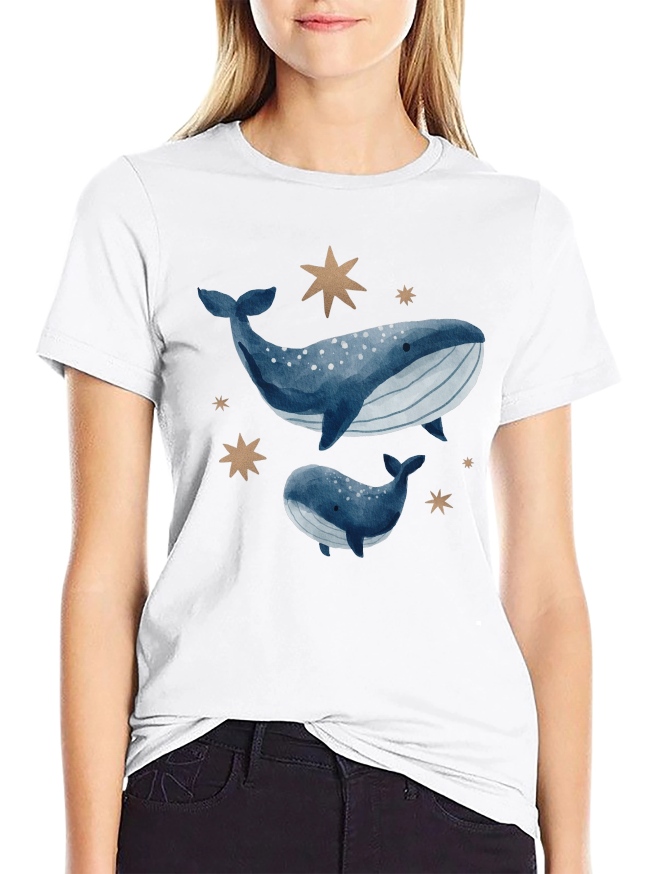 Black Whale & Star Graphic Tee - Black Cotton Comfort view 9