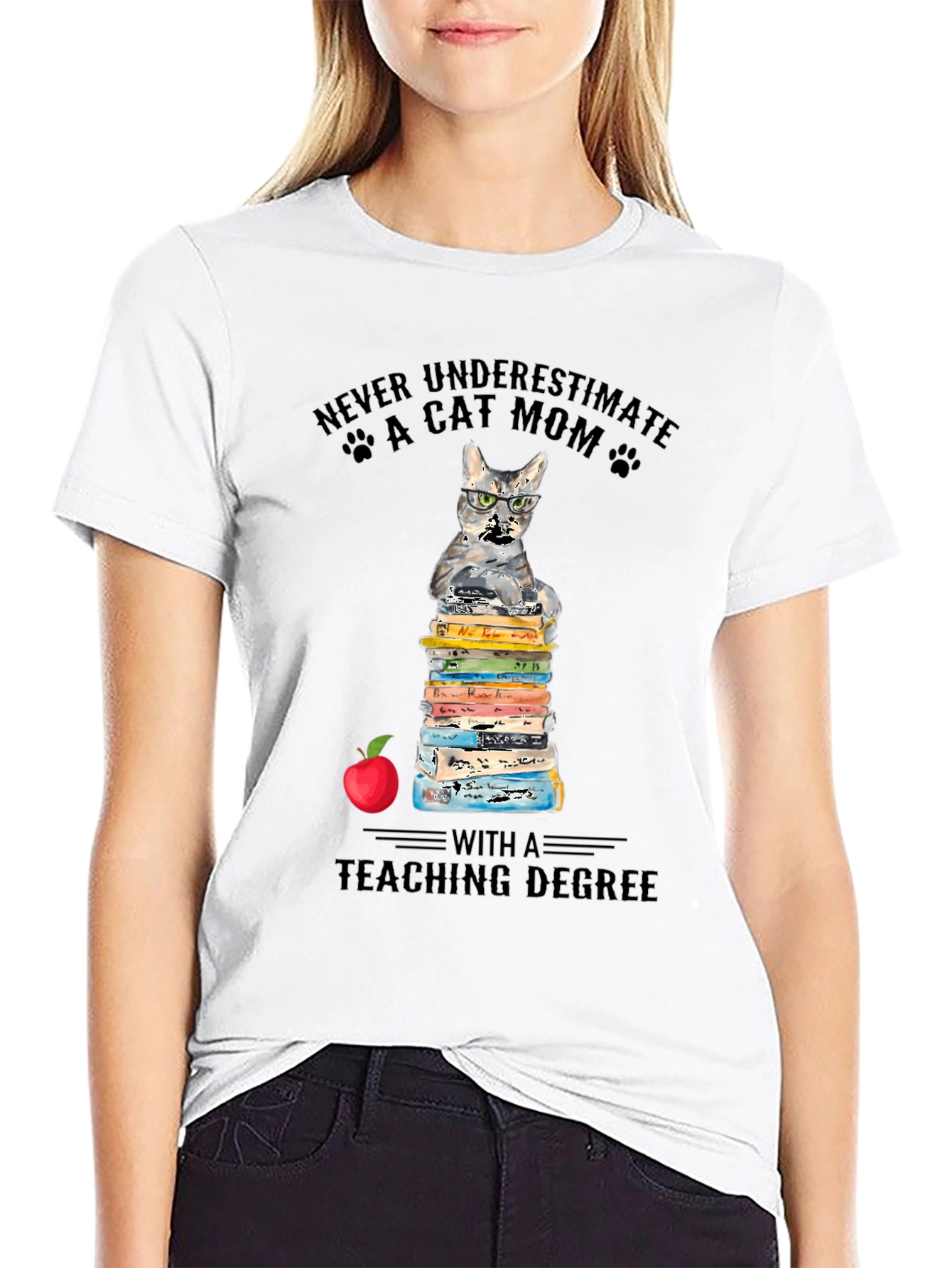 Black Cat Mom Teaching Degree T-Shirt - Teacher Gift view 9