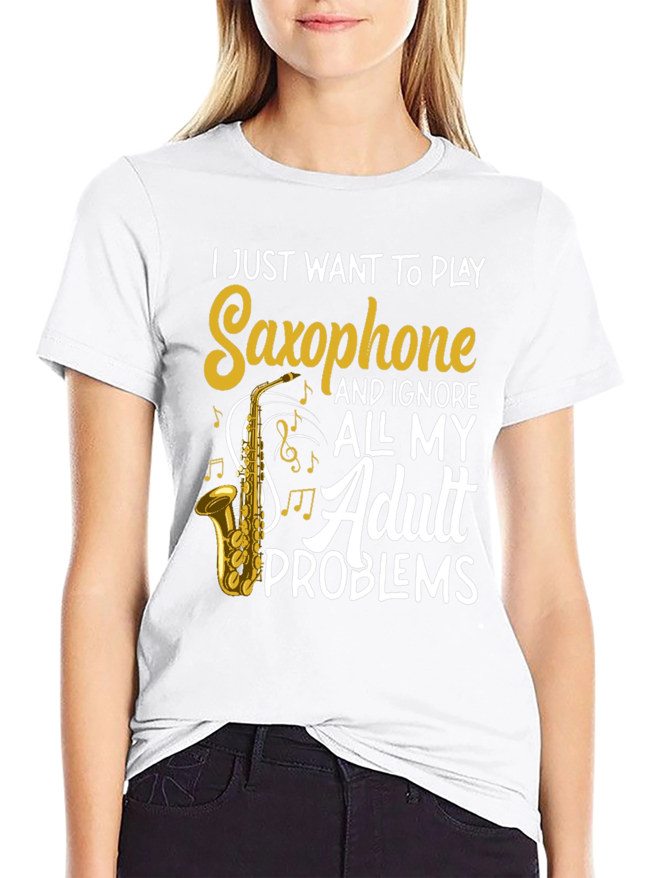 Black Saxophone Player T-Shirt - Adult Problems view 9