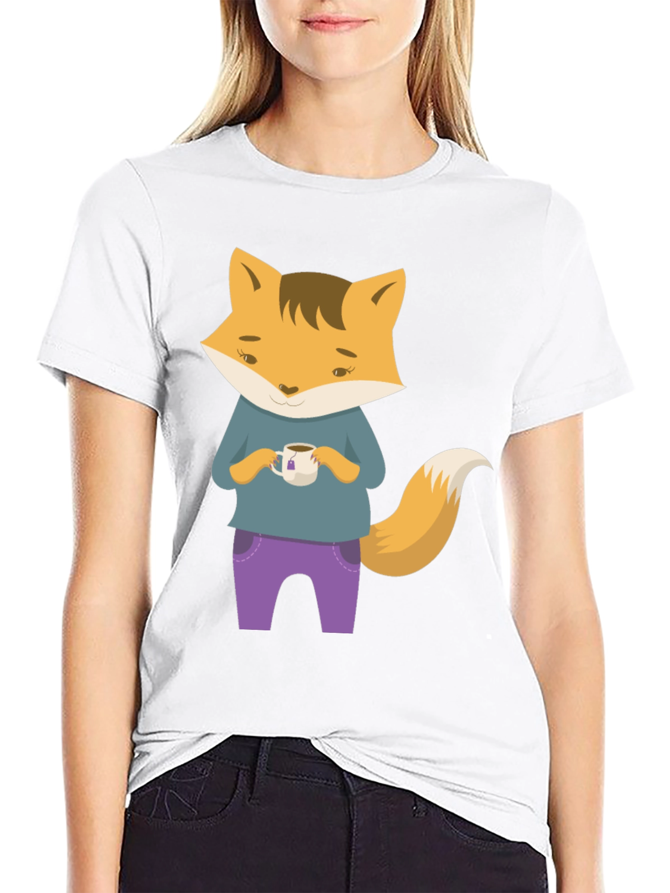 Black Fox Tea T-Shirt - Cute Cartoon Fox Design view 9