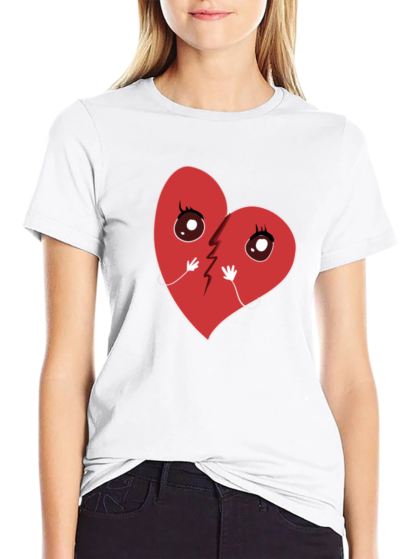 Black Broken Heart Cartoon Graphic T-Shirt - Unisex Casual Tee view 9
