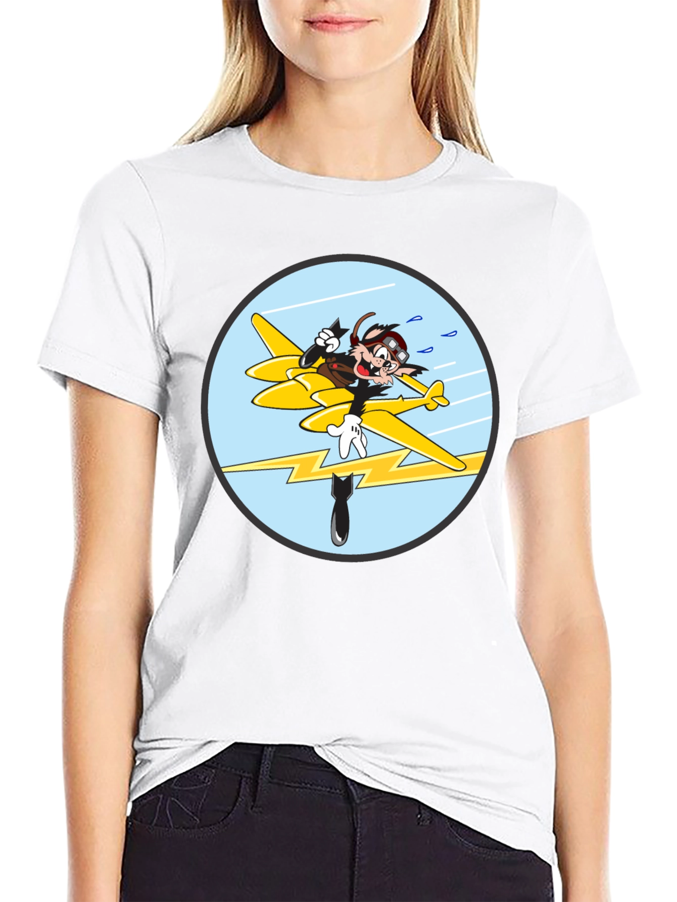 Black Cartoon Aviator Tee - Black Cotton Blend view 9