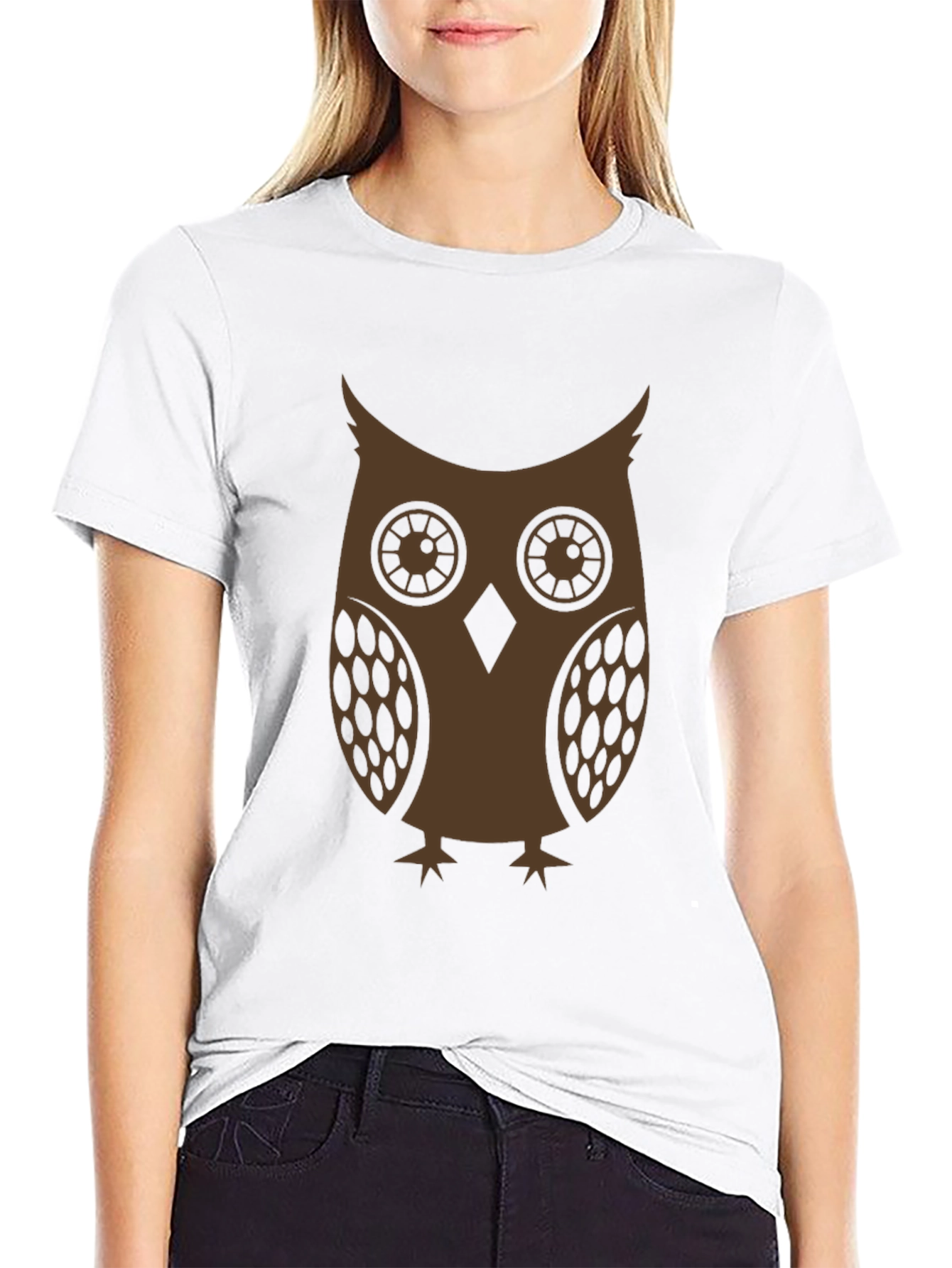 Black Owl Graphic Print Crew Neck T-Shirt view 9