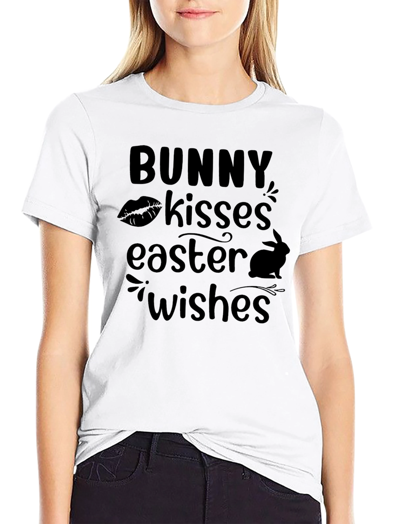 Black Bunny Kisses Easter Wishes Black T-Shirt view 9