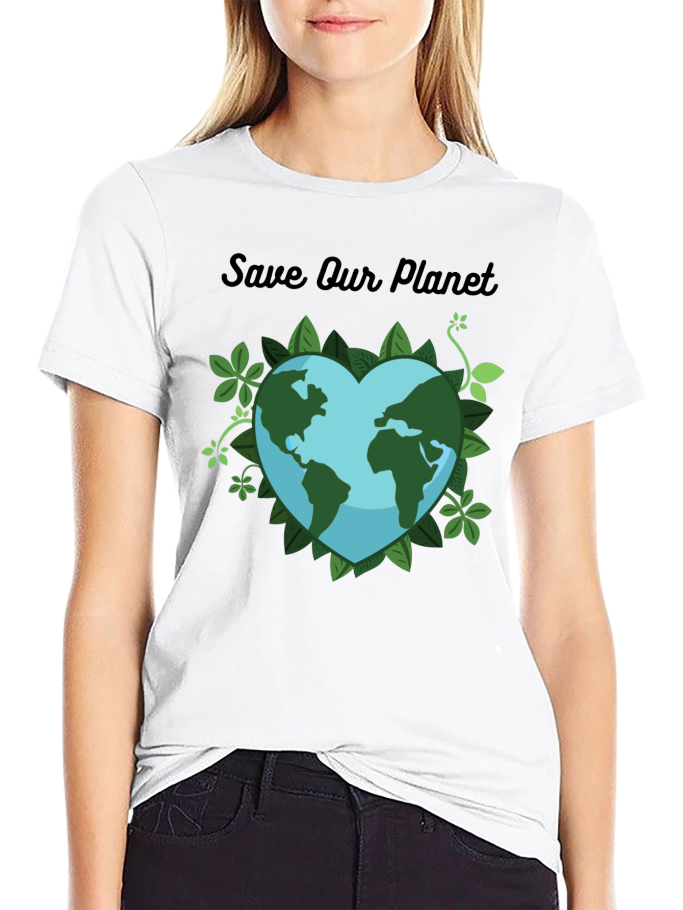 Black Save Our Planet T-Shirt - Earth Heart Design view 9