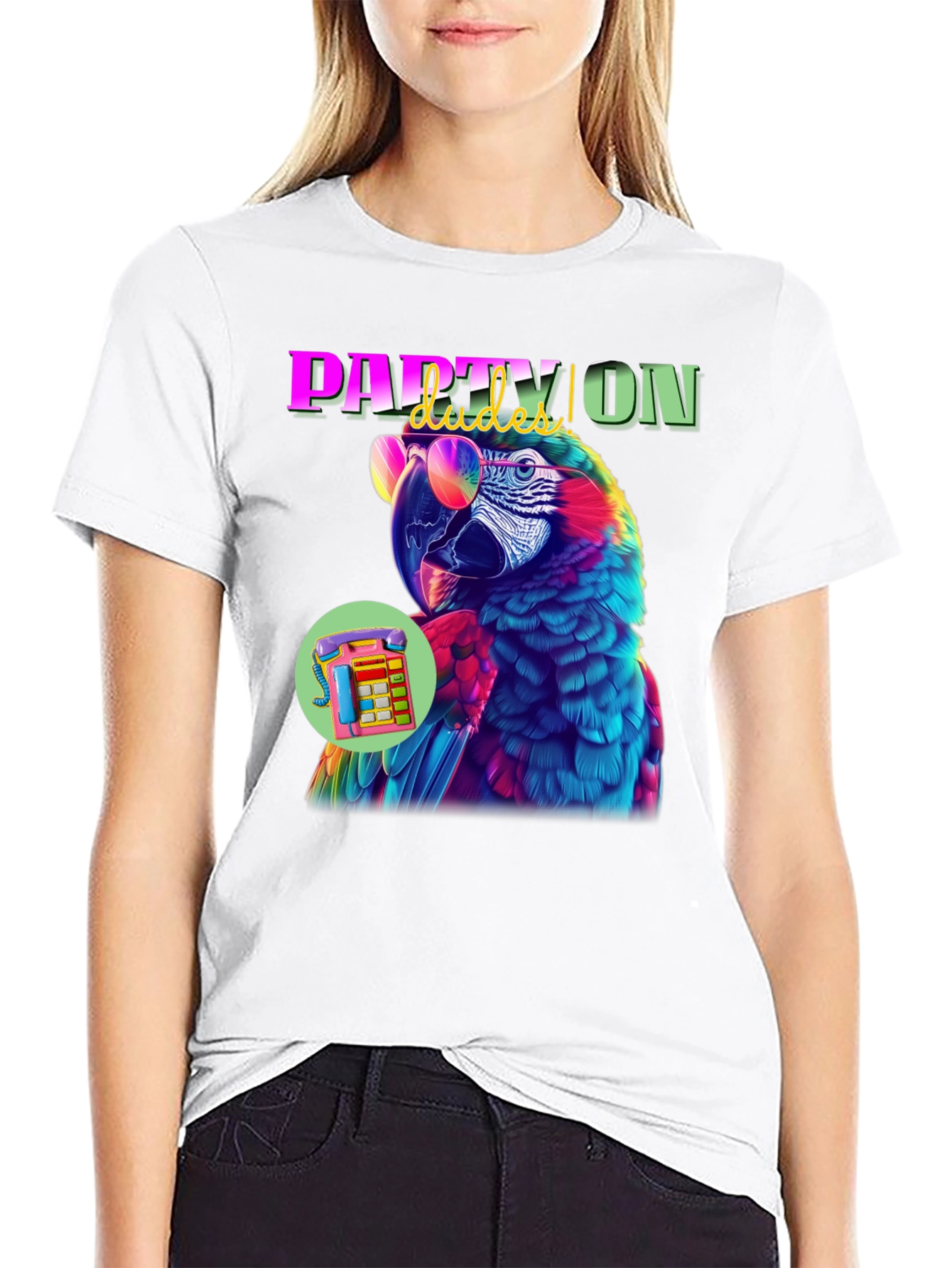 Black Party Parrot Graphic Tee view 9