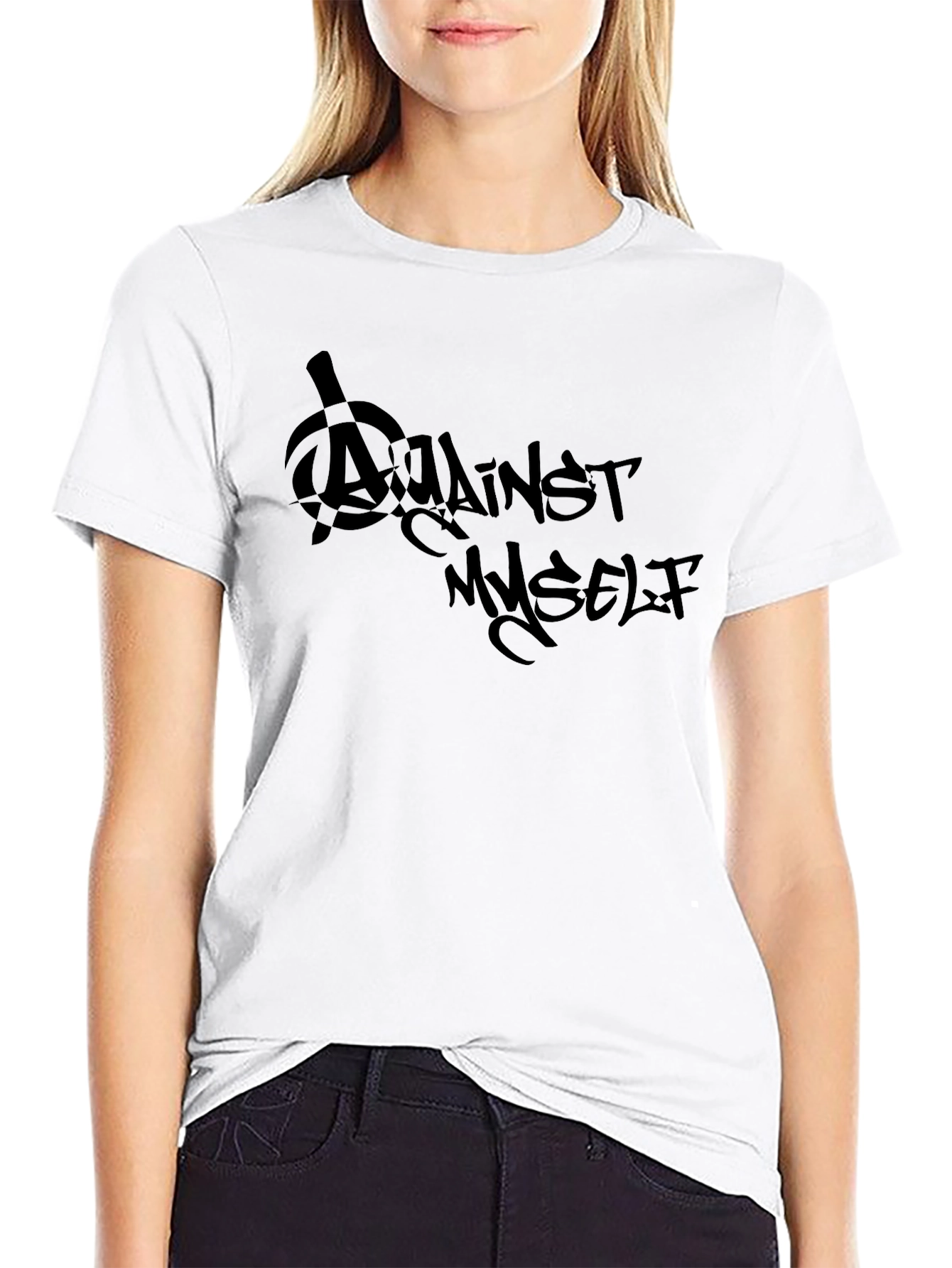 Black Against Myself Graphic T-Shirt - Black Casual Tee view 9