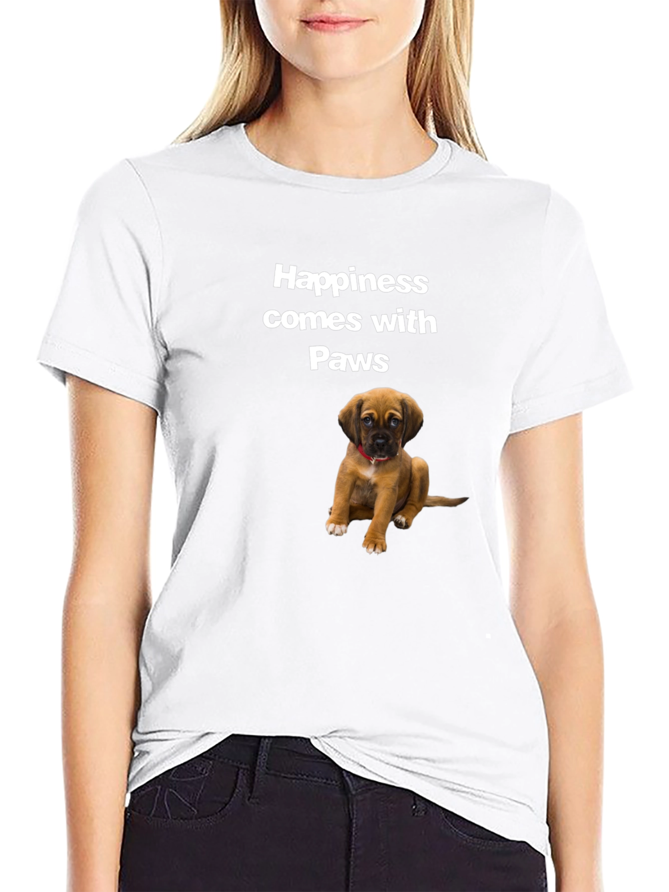 Black Happiness Comes with Paws Black T-Shirt view 9