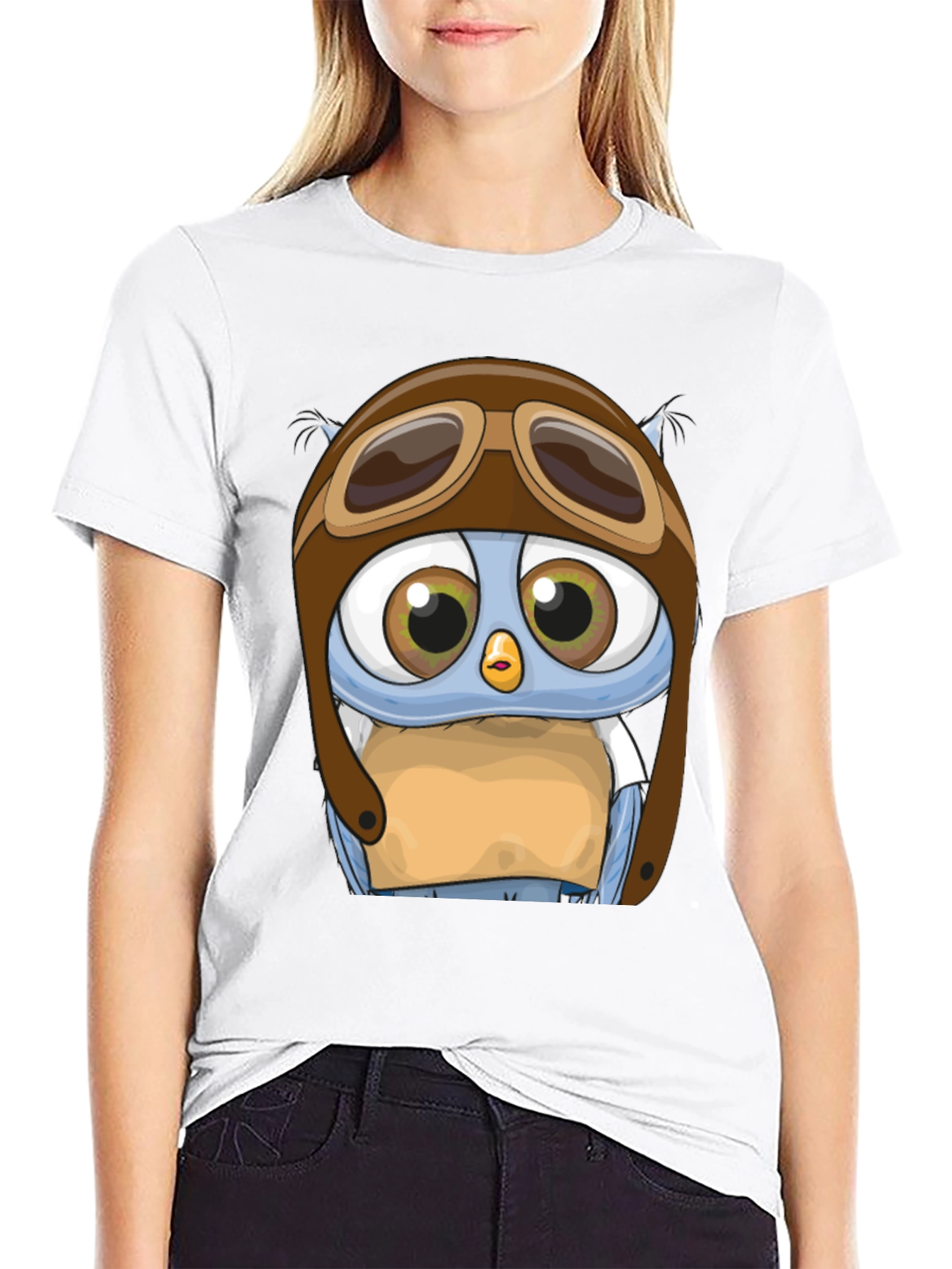 Black Pilot Owl T-Shirt - Cartoon Aviator Design view 9