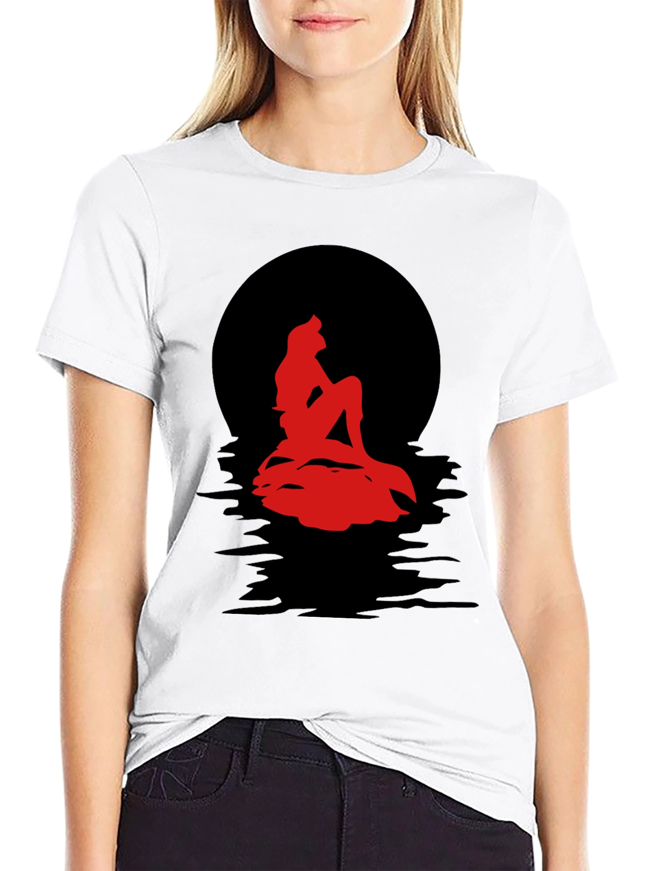 Black Red Mermaid Silhouette Graphic Tee view 9