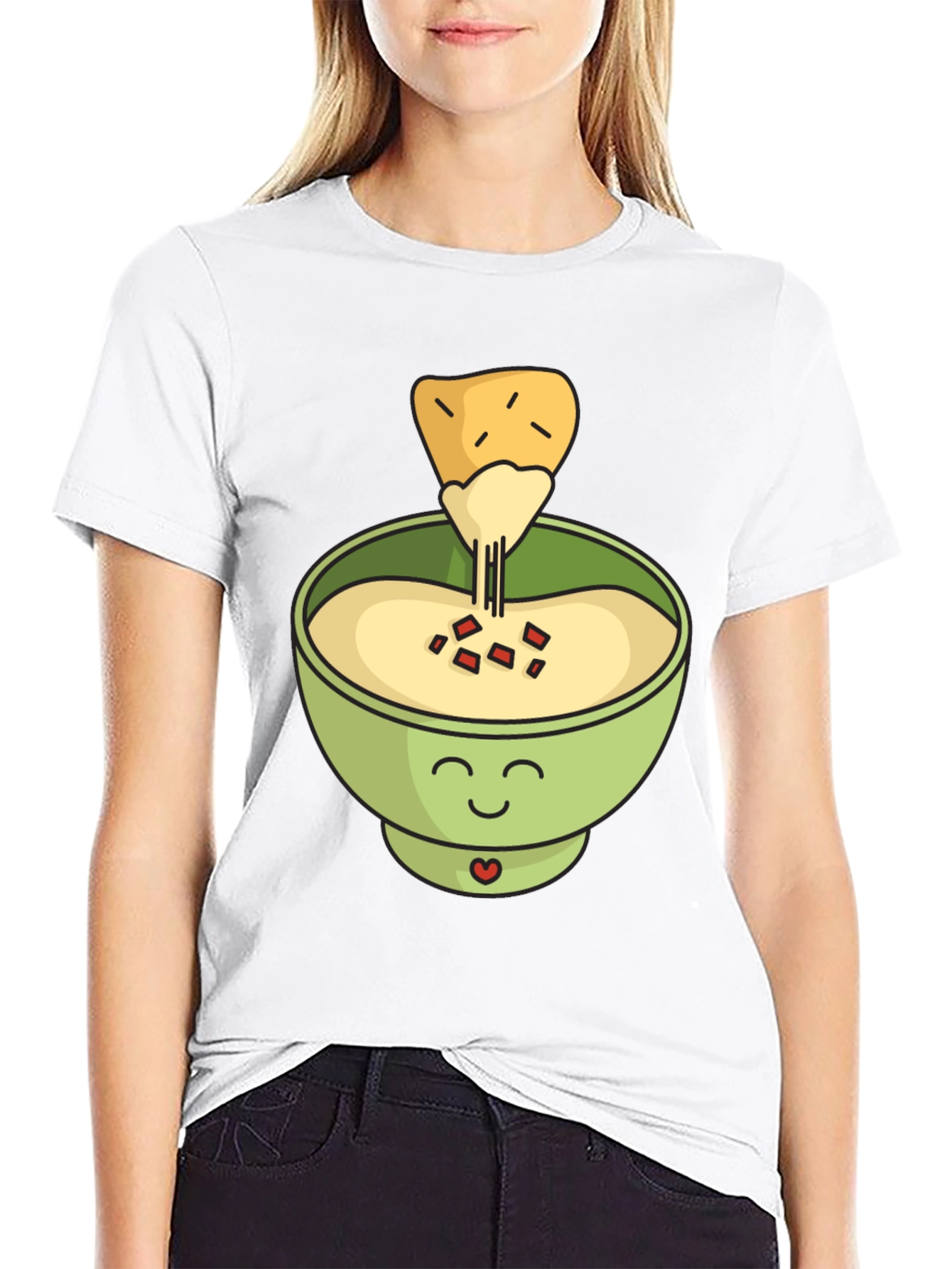 Black Cute Cartoon Queso Dip and Chip Graphic Tee view 9