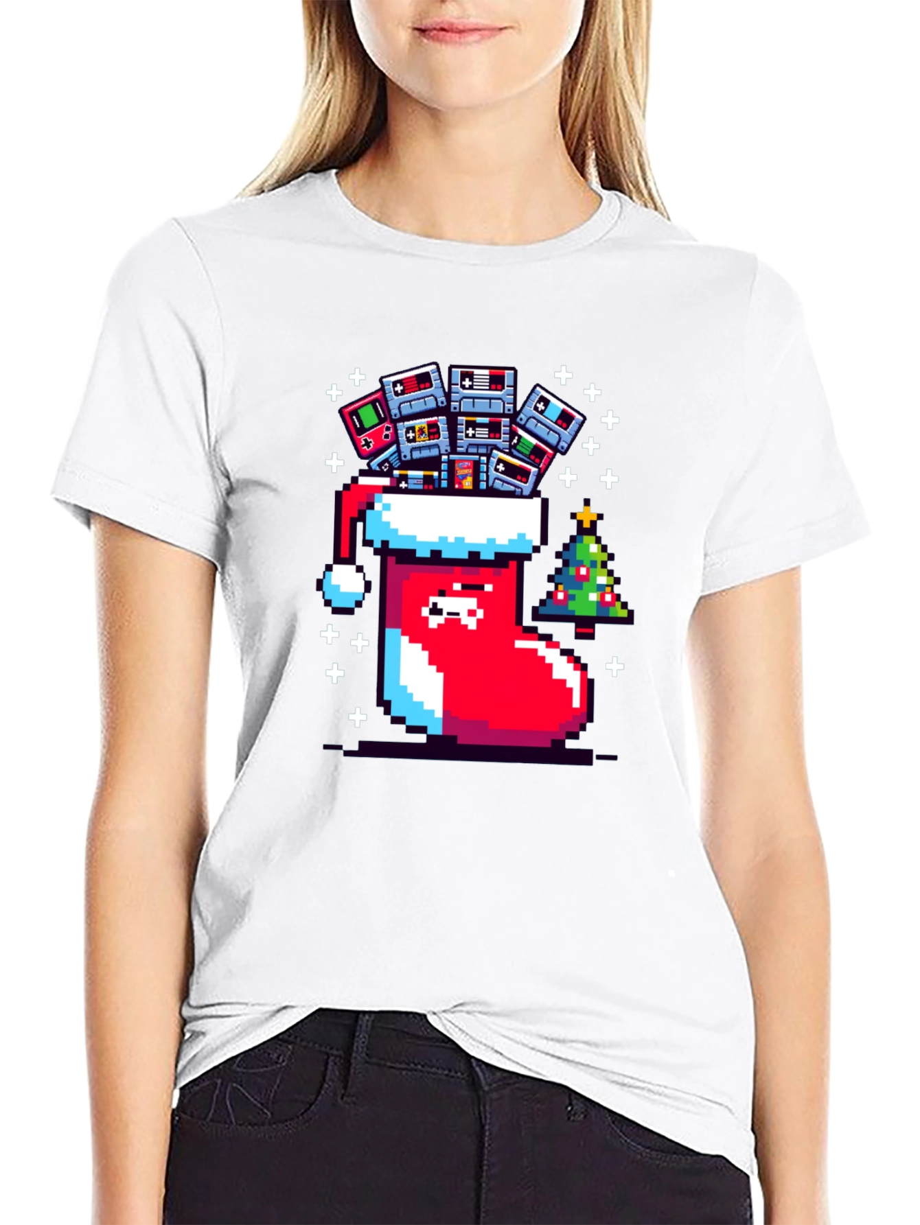 Black Pixel Gamer Christmas Stocking Tee view 9