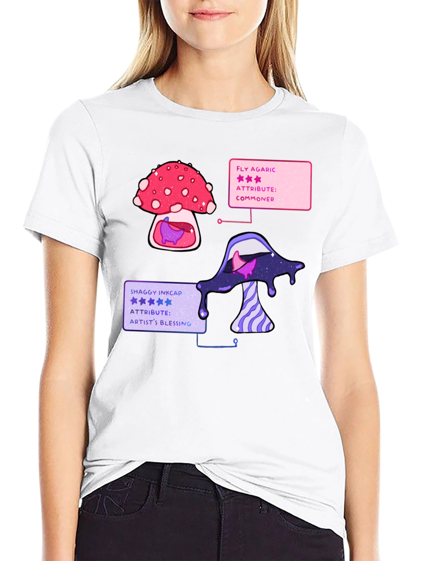 Black Mushroom T-Shirt - Fly Agaric & Shaggy Inkcap Design view 9