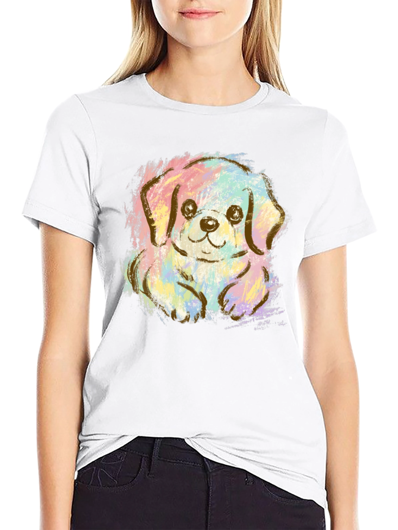 Black Cute Puppy Pastel Graphic T-Shirt - Unisex Crew Neck view 9