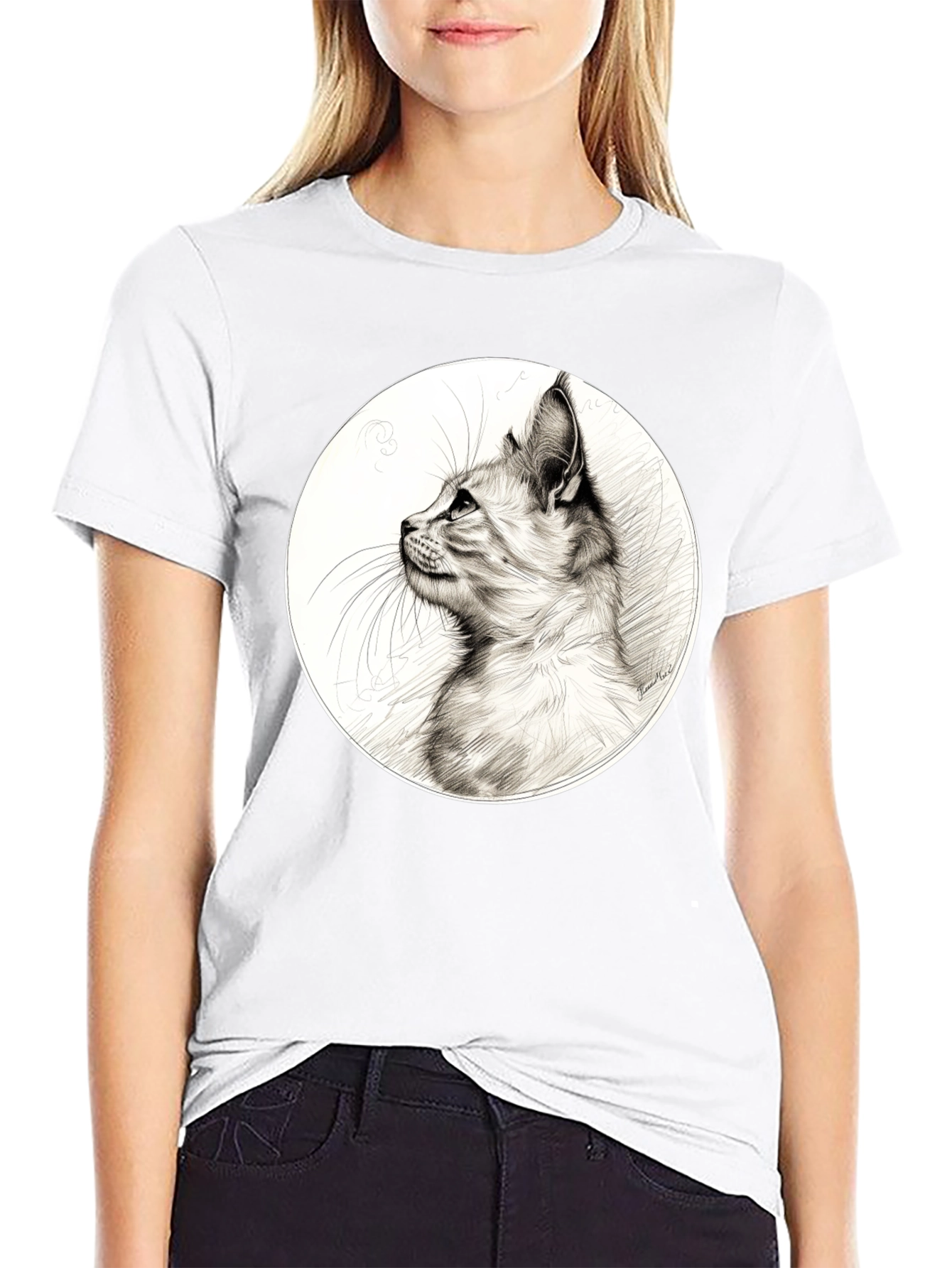 Black Cool Cat Graphic Tee - Black Cotton Blend view 9