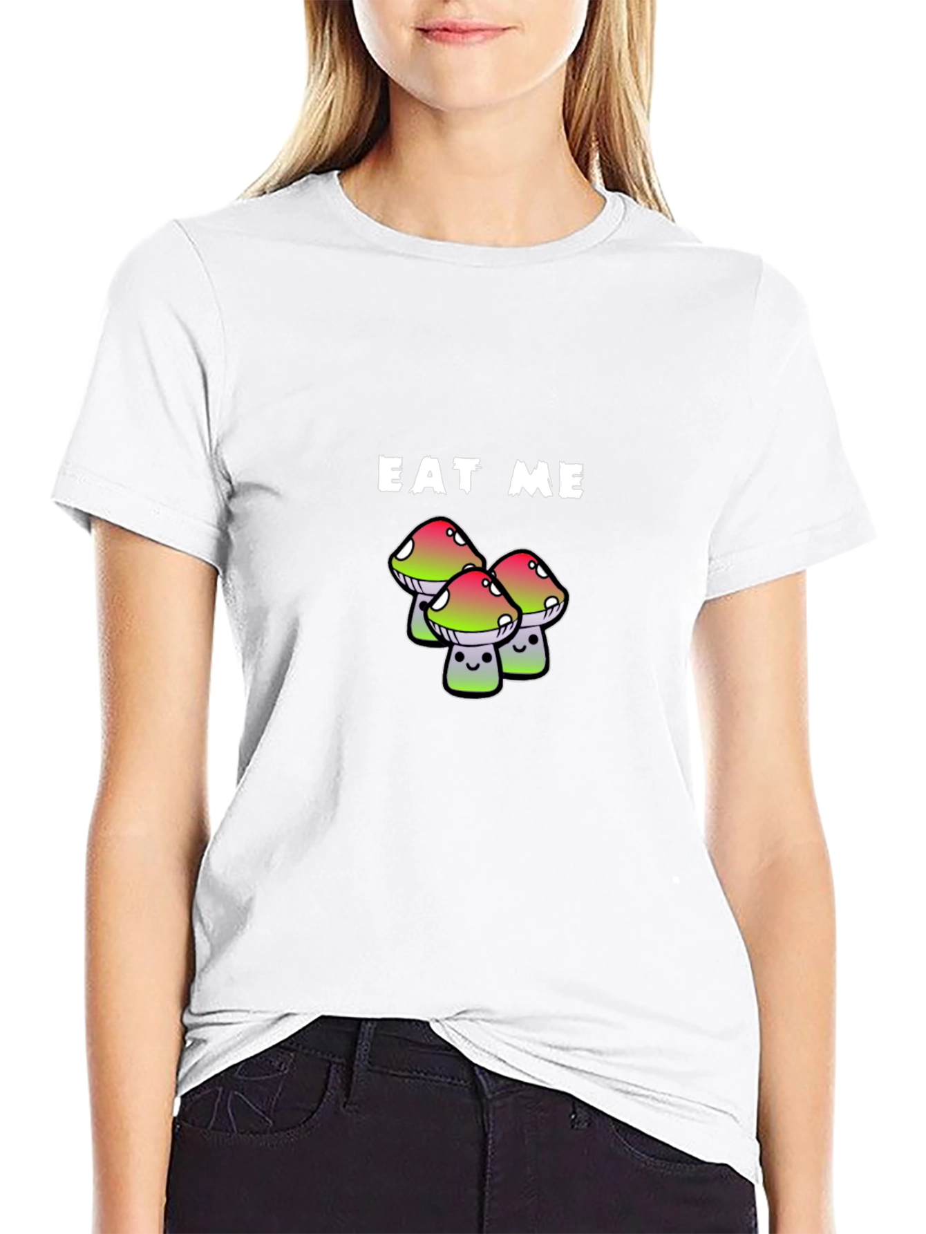 Black Eat Me Mushrooms Graphic Tee - Funny Novelty Shirt view 9