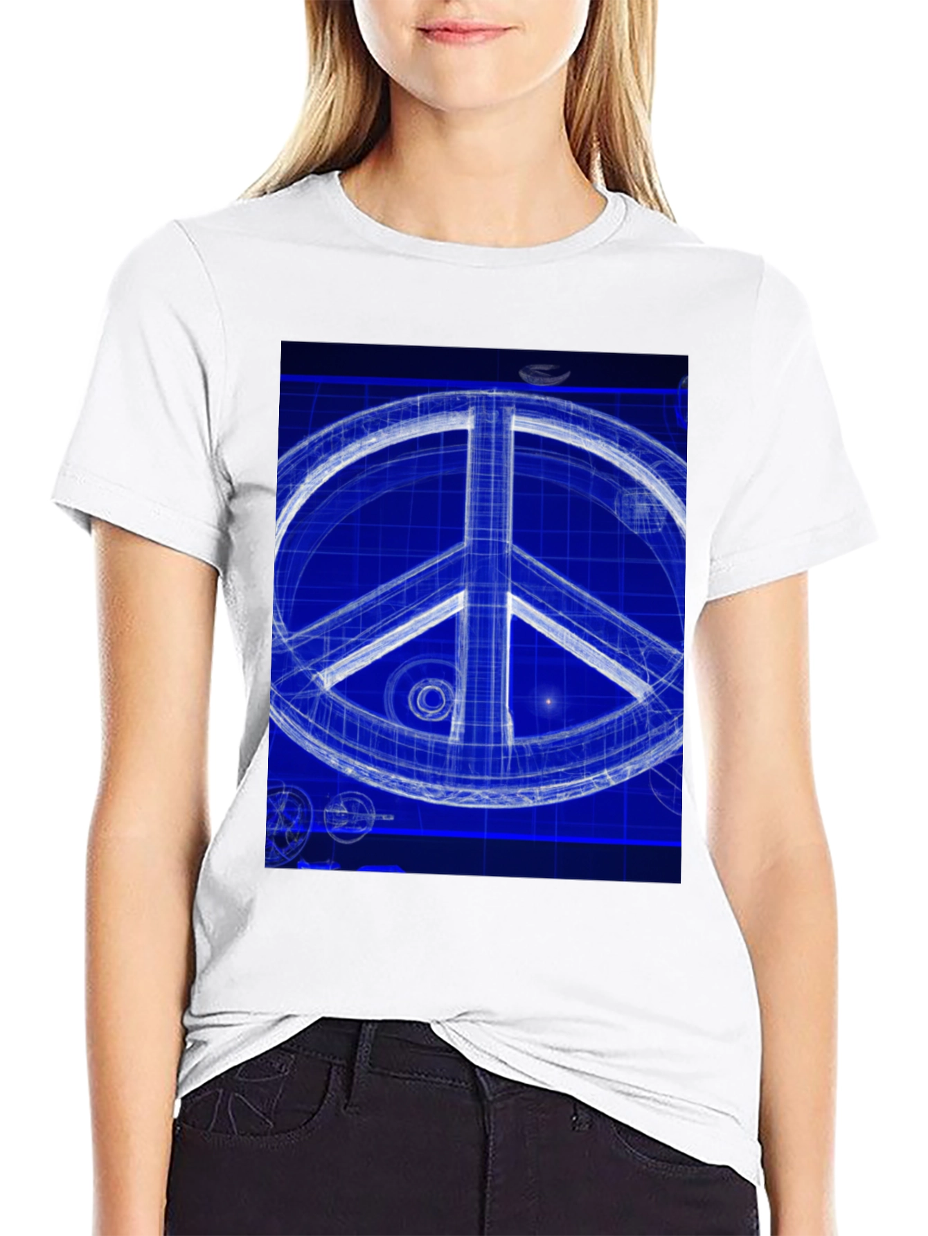 Black Blueprint Peace Sign Graphic T-Shirt view 9