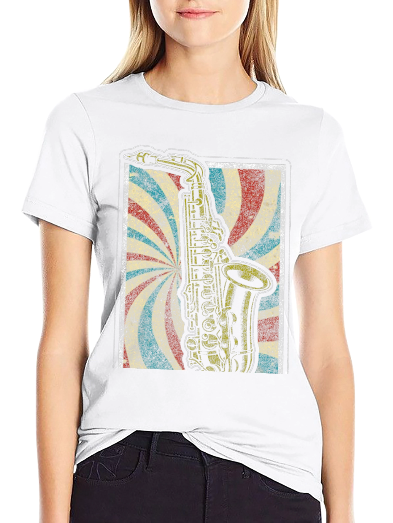 Black Retro Saxophone T-Shirt - Vintage Music Lover Tee view 9