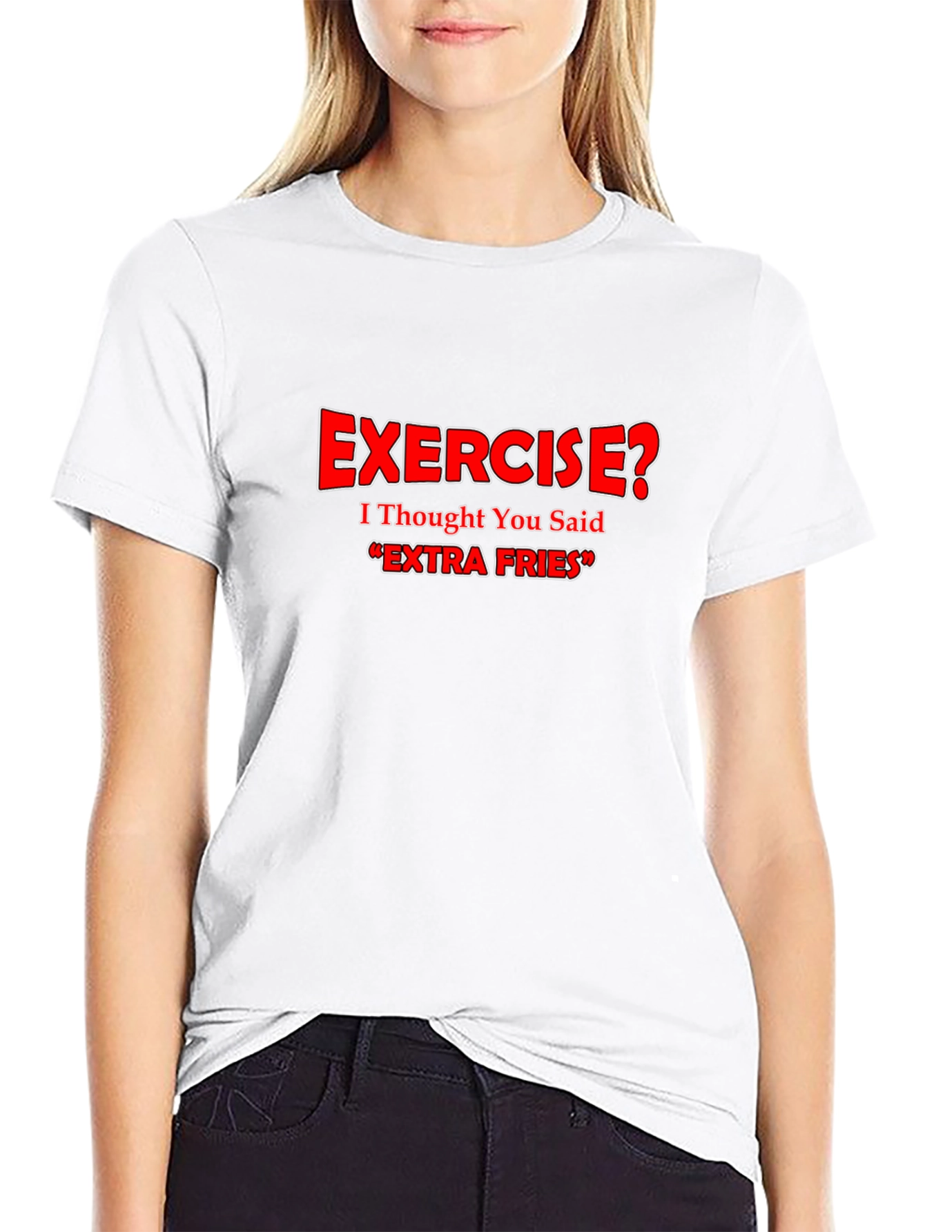 Black Funny Exercise? Extra Fries Black T-Shirt view 9