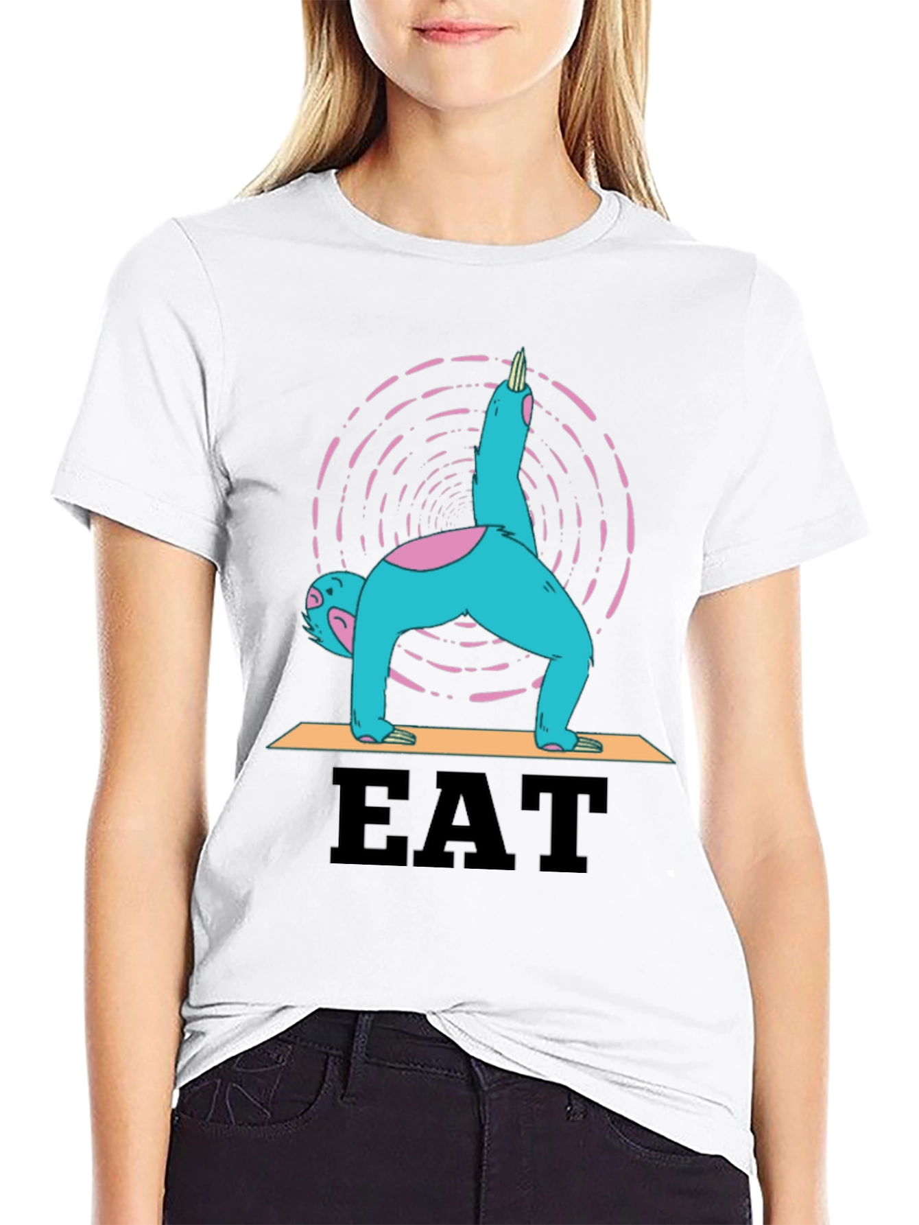 Black Yoga Sloth Eat T-Shirt - Relaxed Fit Tee view 9