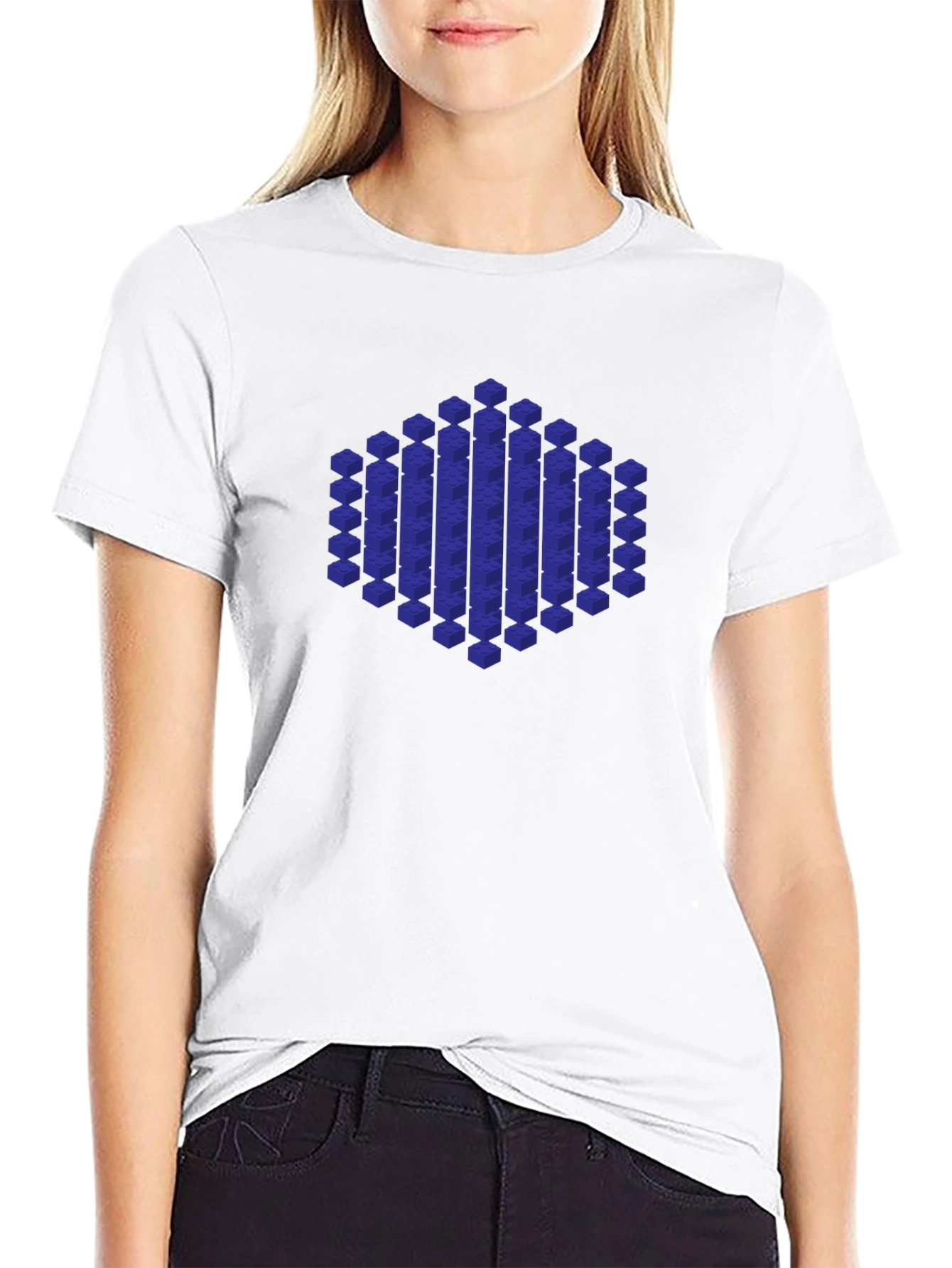 Black Geometric Cube Design Black T-Shirt view 9