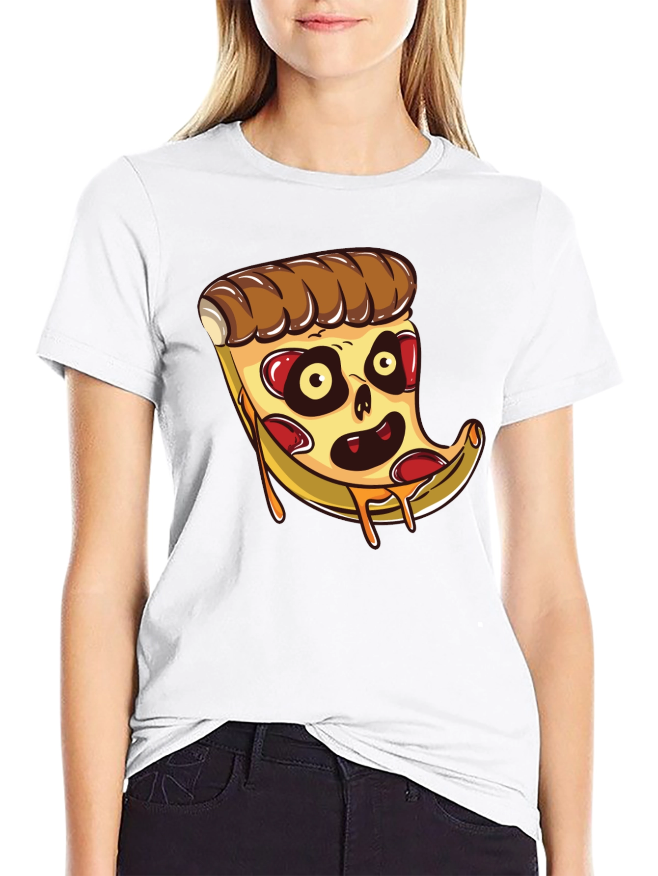Black Zombie Pizza Slice Graphic Tee - Black Cotton T-Shirt view 9