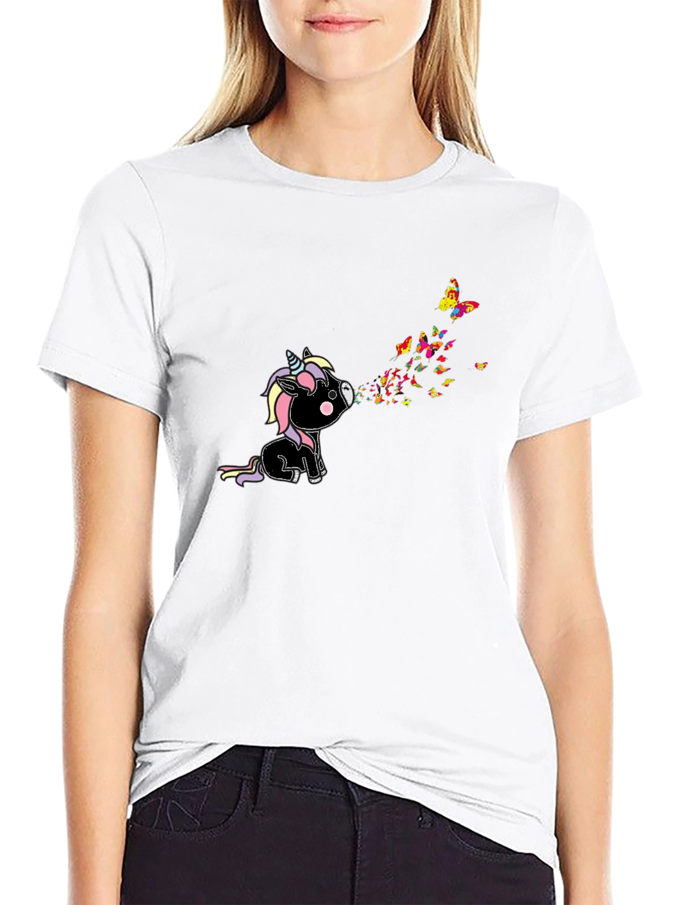 Black Unicorn Butterfly T-Shirt - Black Graphic Tee view 9