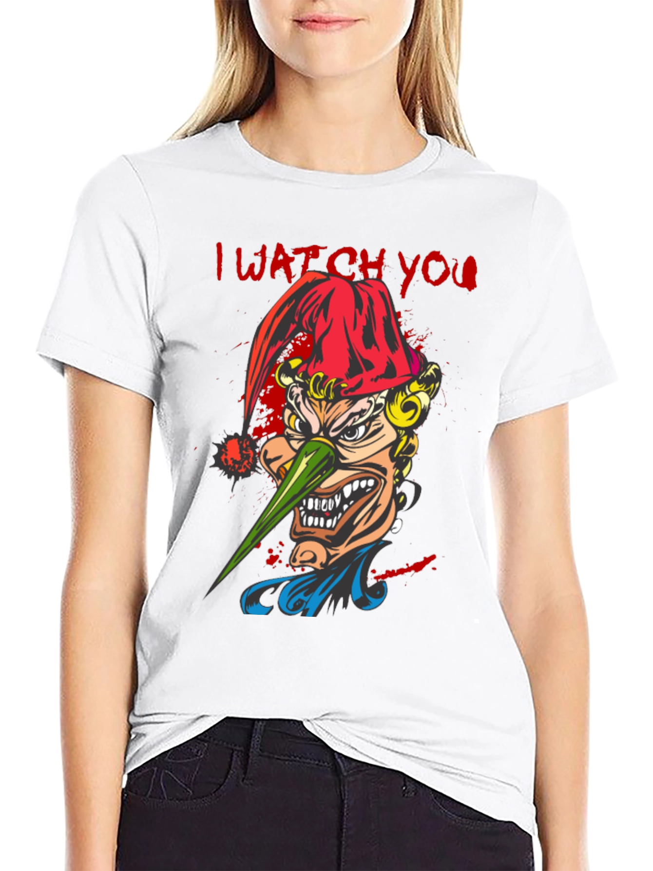 Black Men's "I Watch You" Graphic Tee - Spooky Clown Design view 9