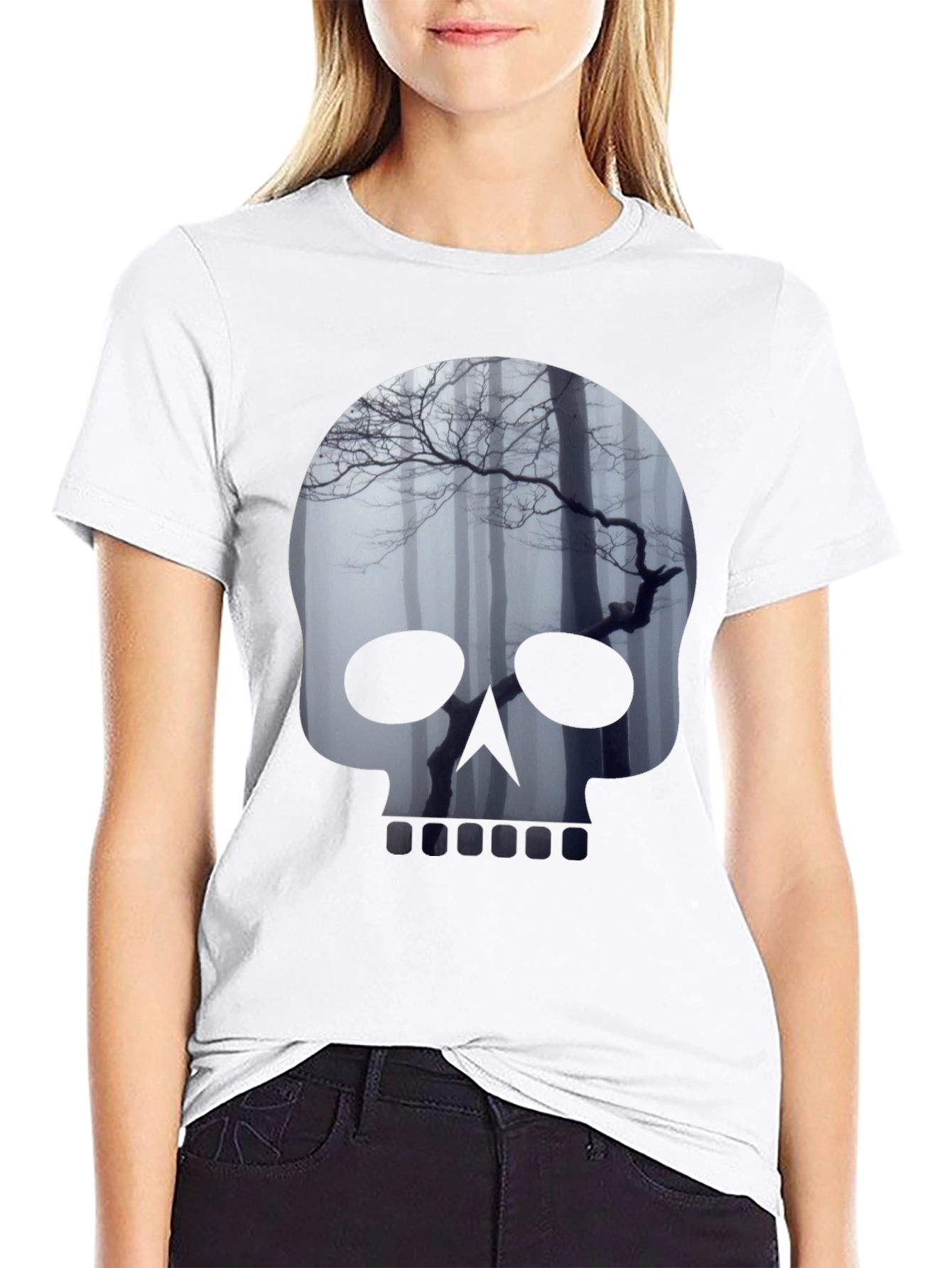 Black Skull Forest Graphic Tee - Men's Black T-Shirt view 9