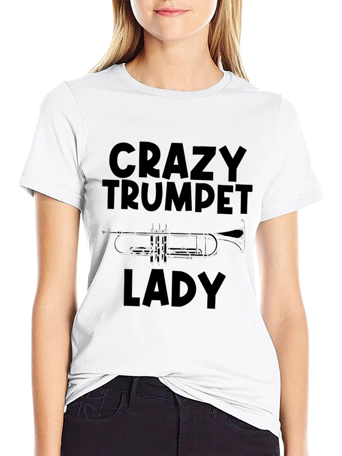 Black Crazy Trumpet Lady T-Shirt view 9