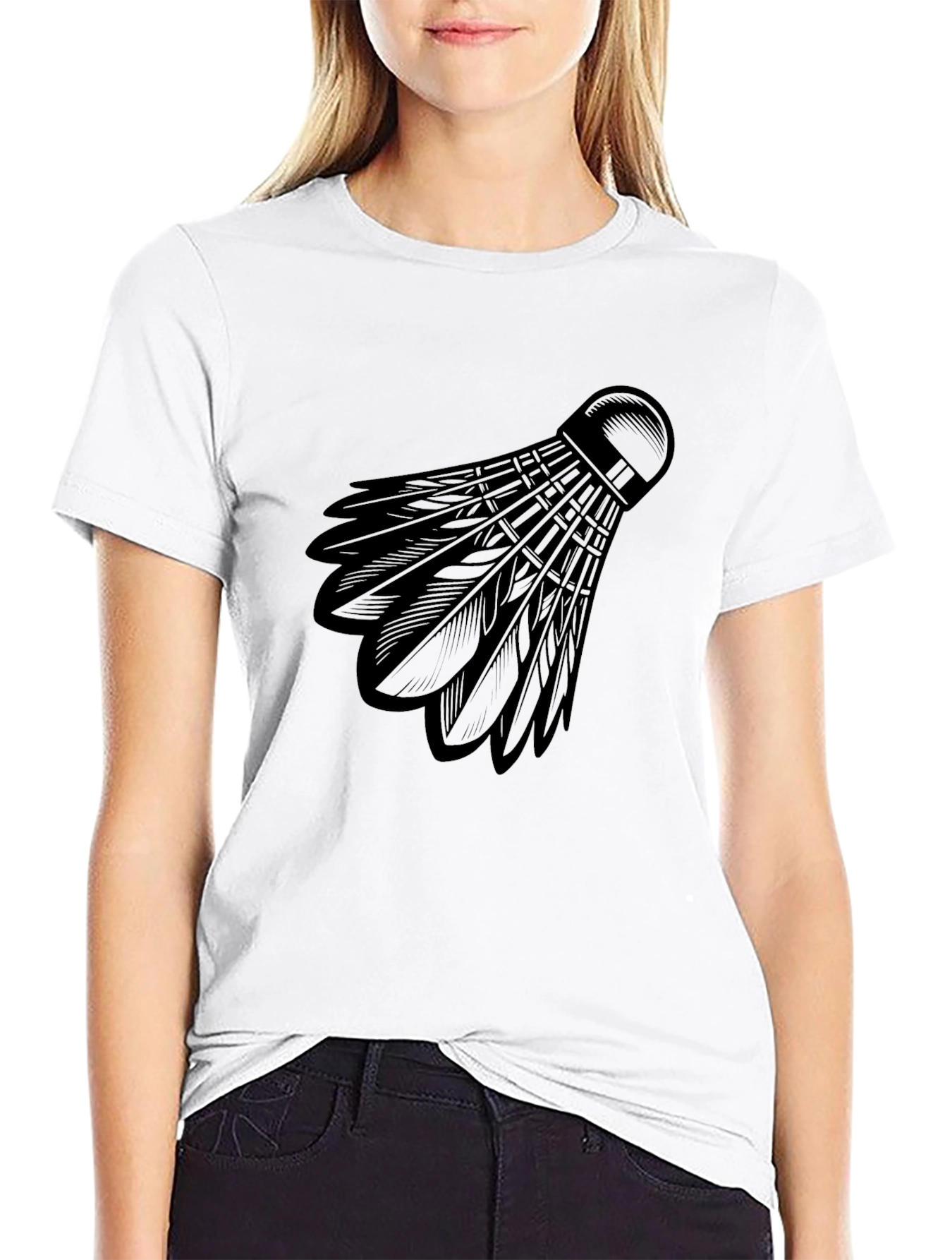 Black Badminton Shuttlecock Graphic Tee - Black Cotton view 9