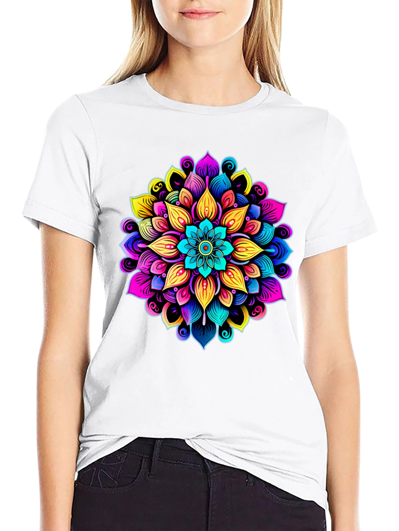 Black Vibrant Mandala Graphic Black T-Shirt view 9
