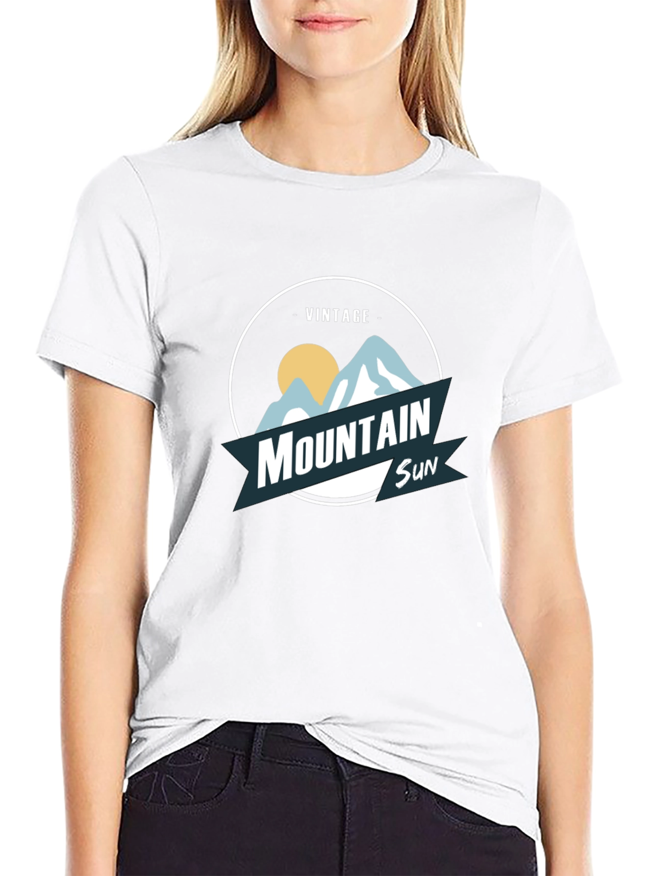 Black Vintage Mountain Sun Graphic Tee - Black view 9