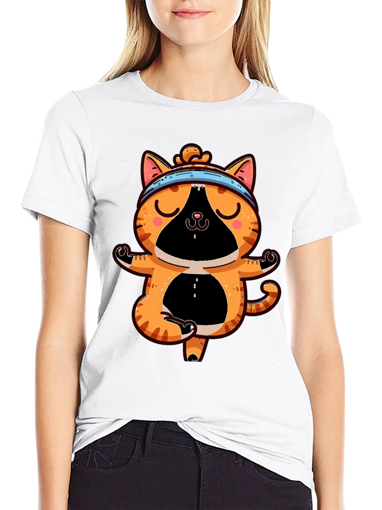 Black Yoga Cat T-Shirt - Meditating Feline Tee view 9