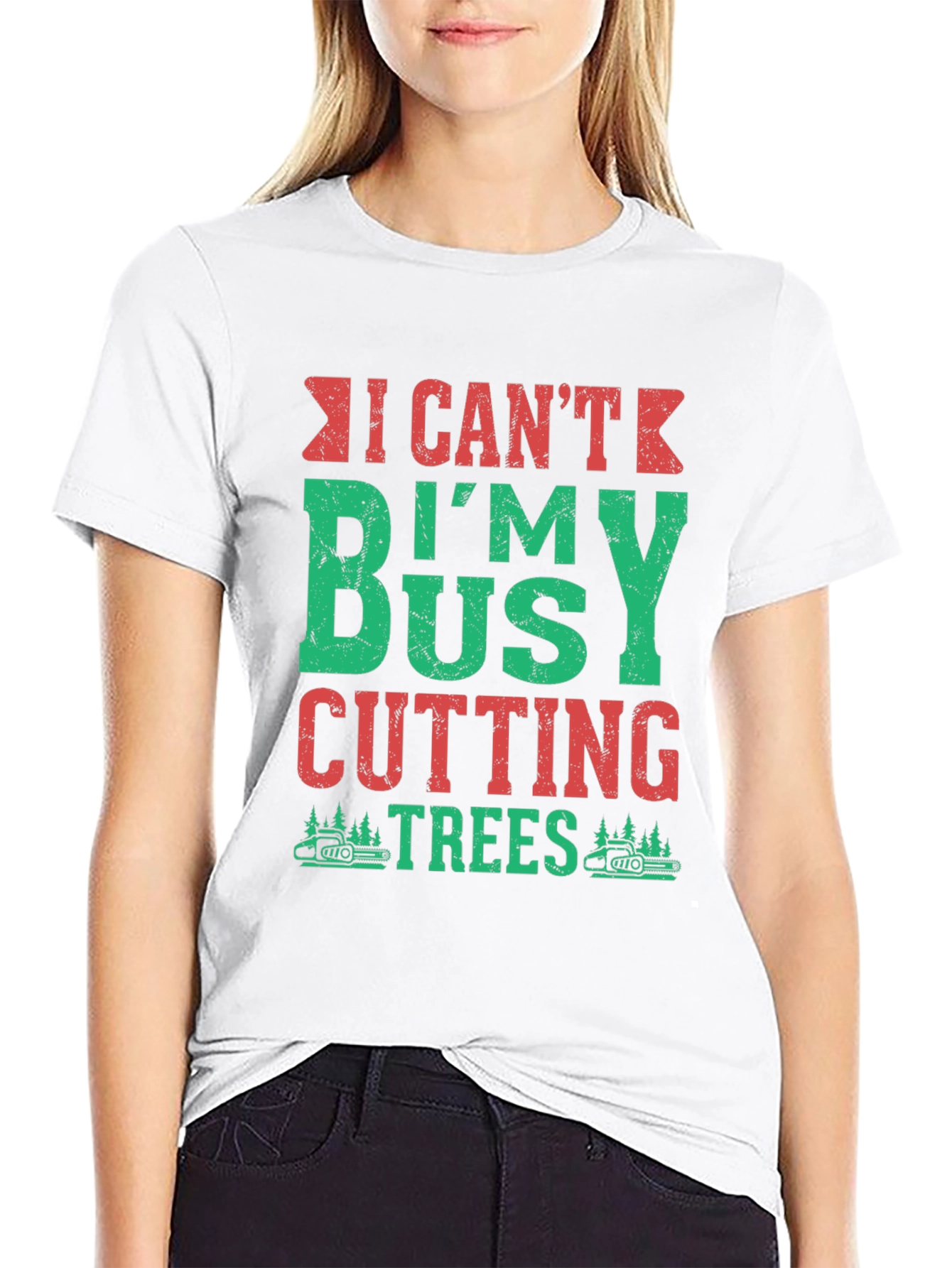 Black I Can't I'm Busy Cutting Trees T-Shirt view 9