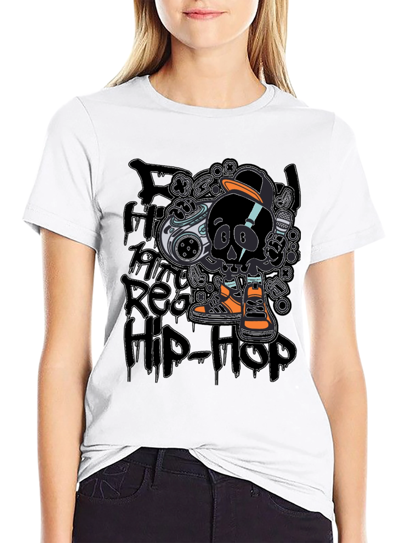 Black Hip-Hop Skull T-Shirt - Black view 9