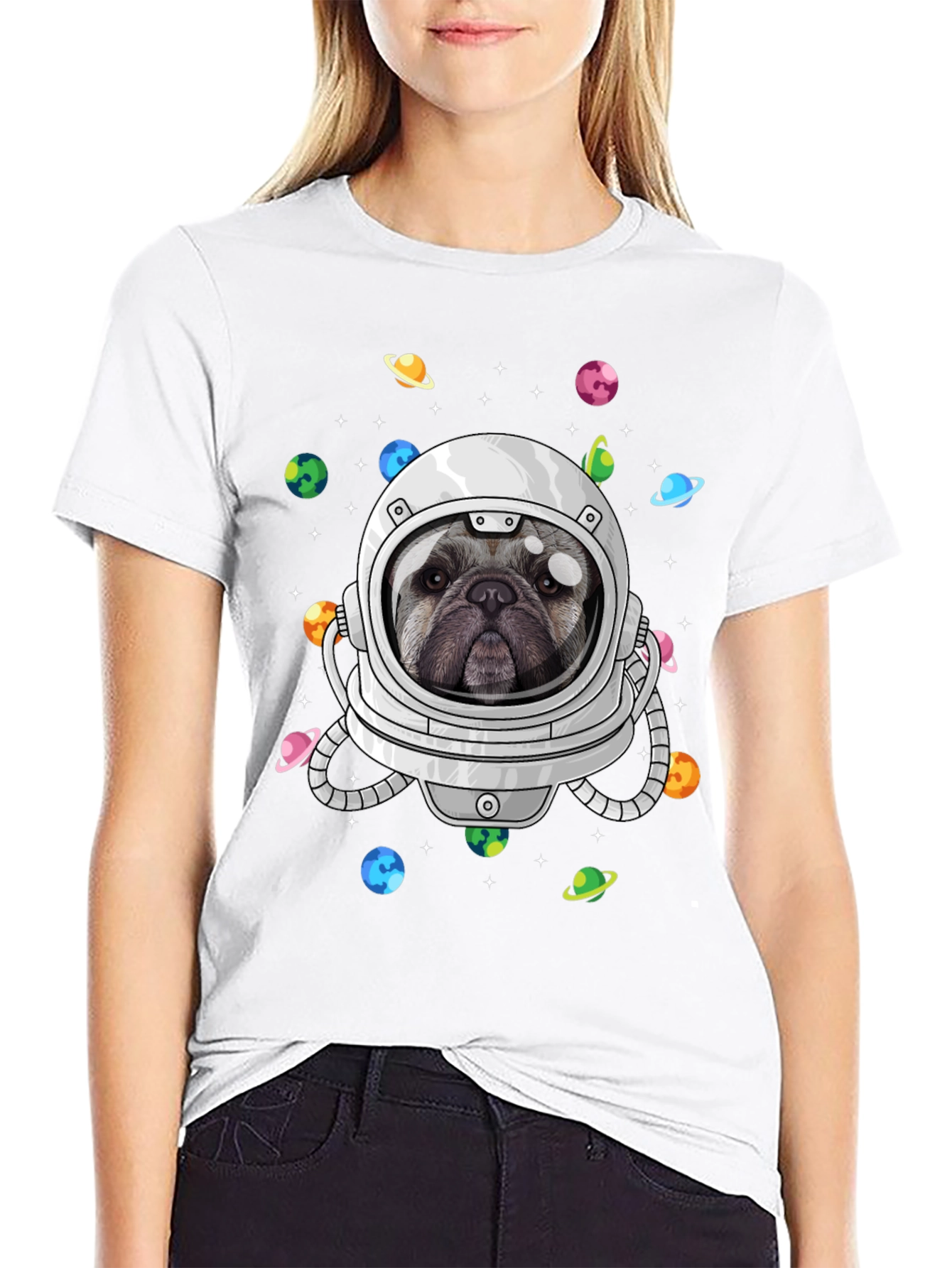 Black Pug Astronaut T-Shirt - Galaxy Dog Space Tee view 9
