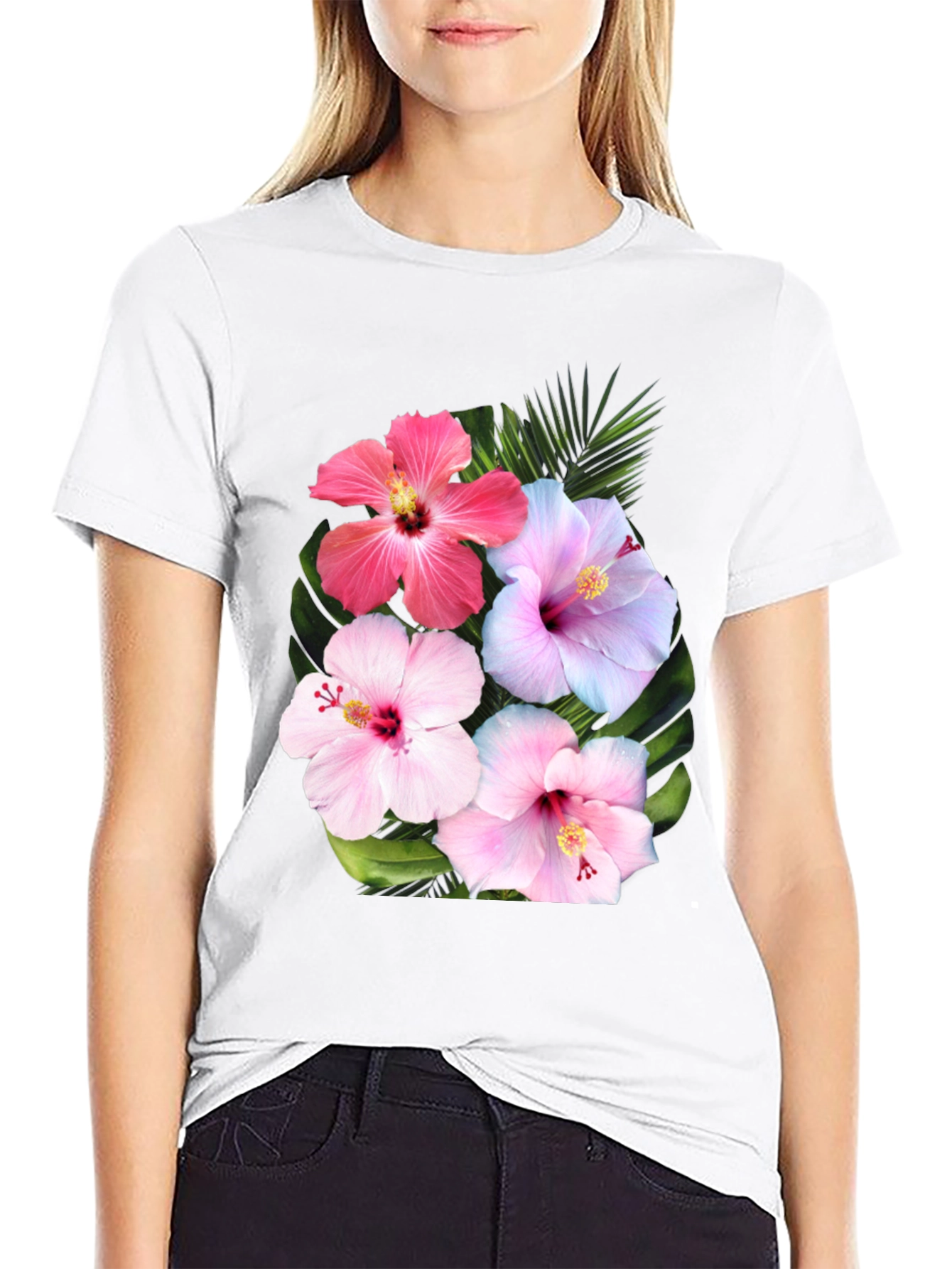Black Floral Hibiscus Graphic T-Shirt view 9