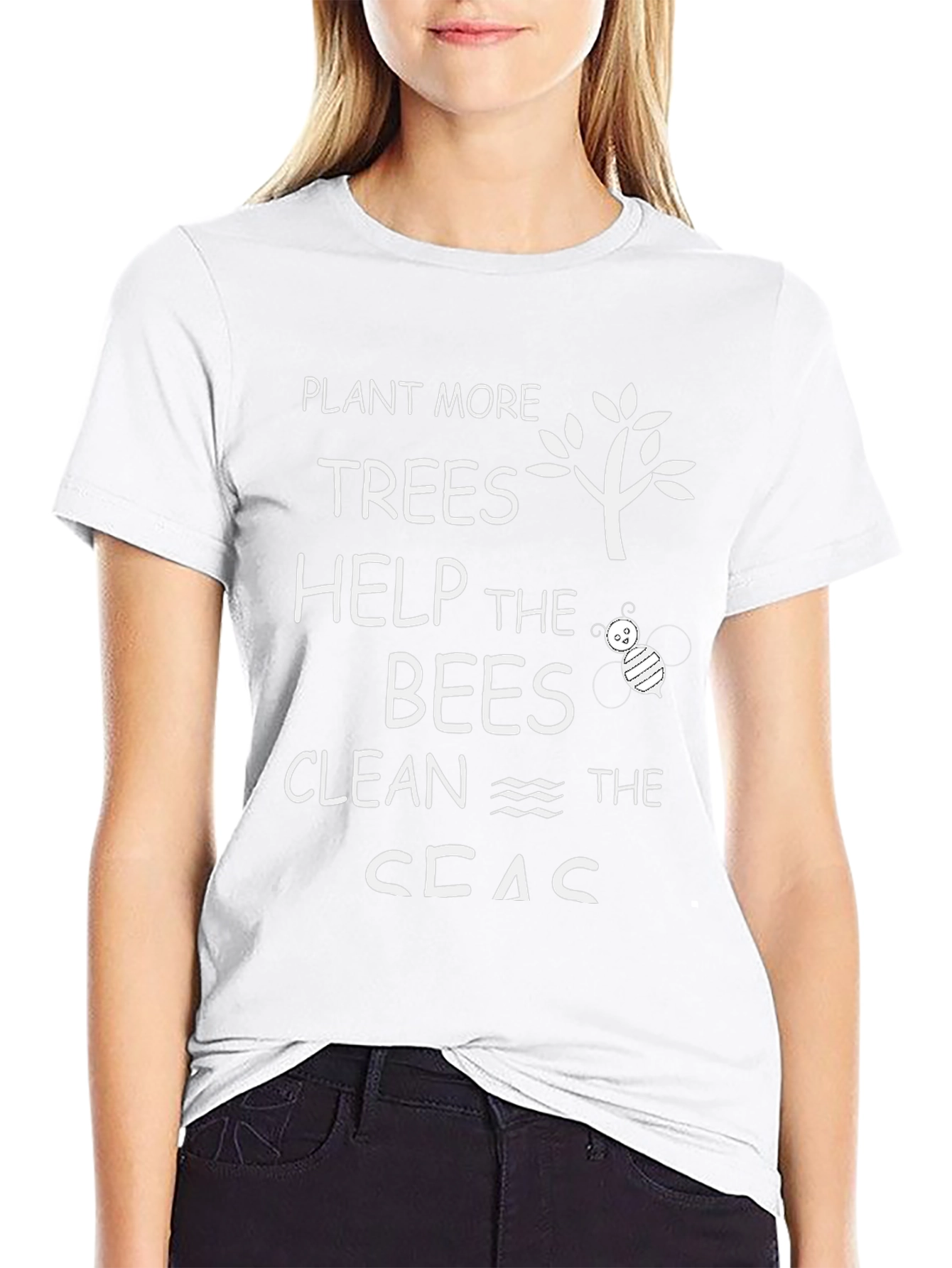 Black Plant More Trees, Help Bees, Clean Seas T-Shirt view 9