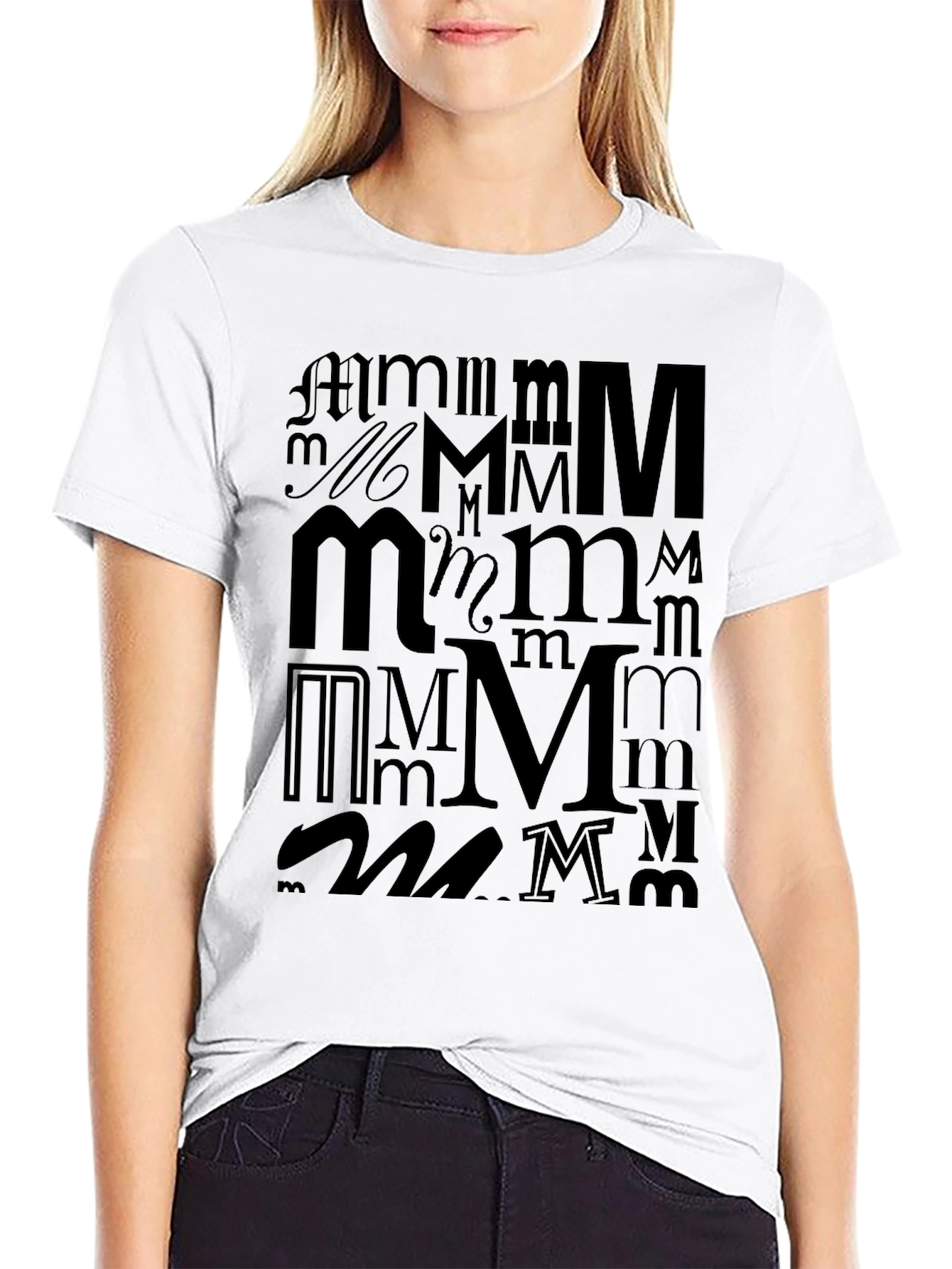 Black Letter "M" Black Graphic Tee view 9