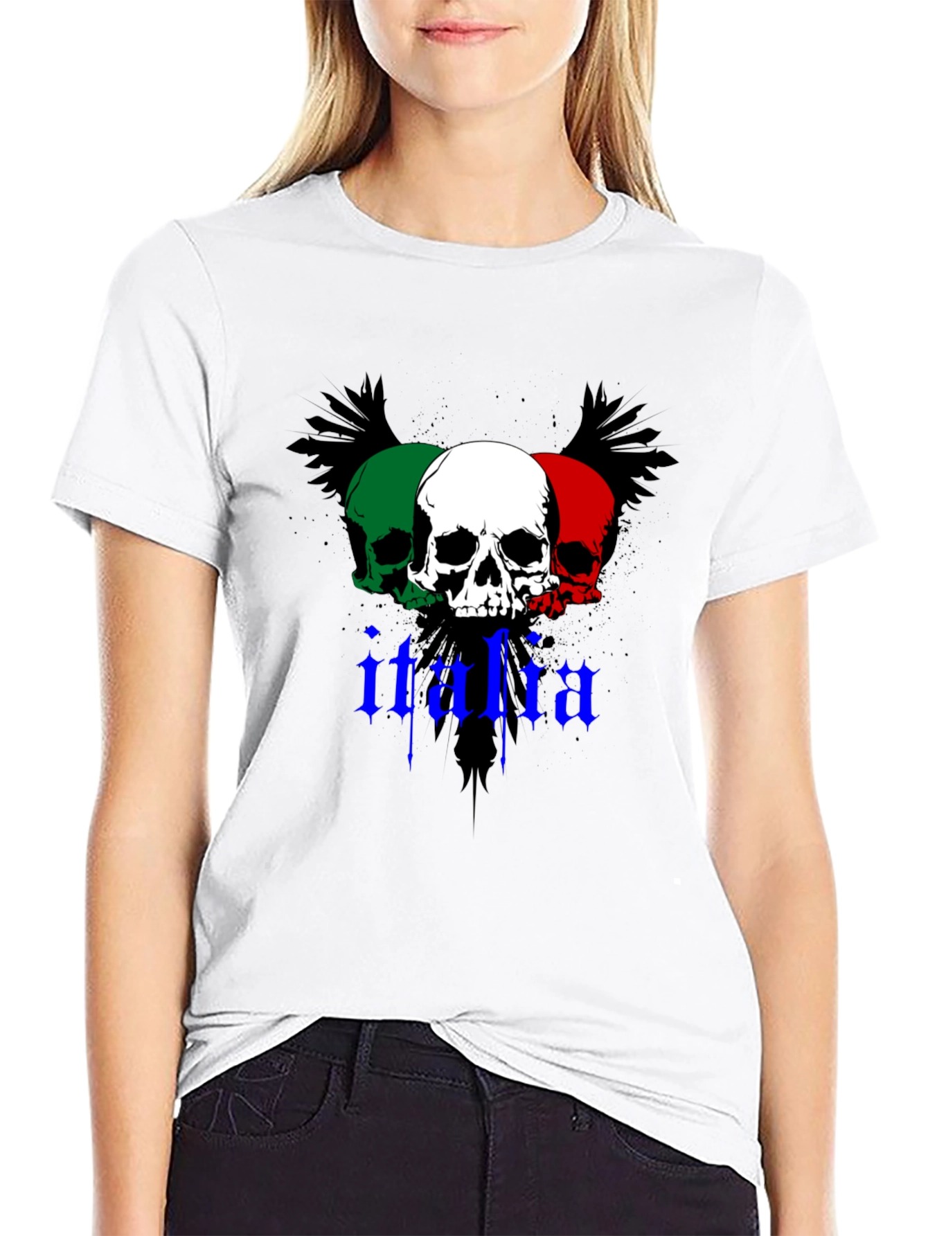 Black Italia Skull Graphic Tee - Black Crew Neck T-Shirt view 9