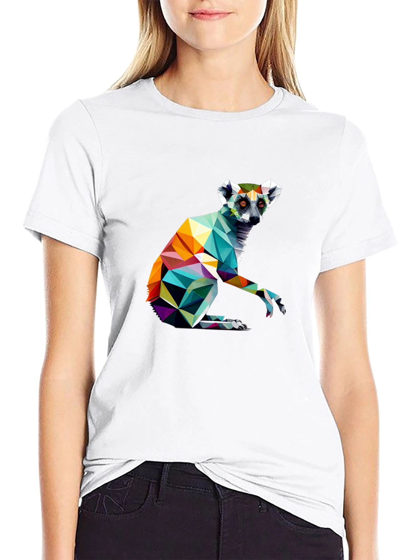 Black Geometric Lemur Graphic Tee - Modern Black T-Shirt view 9