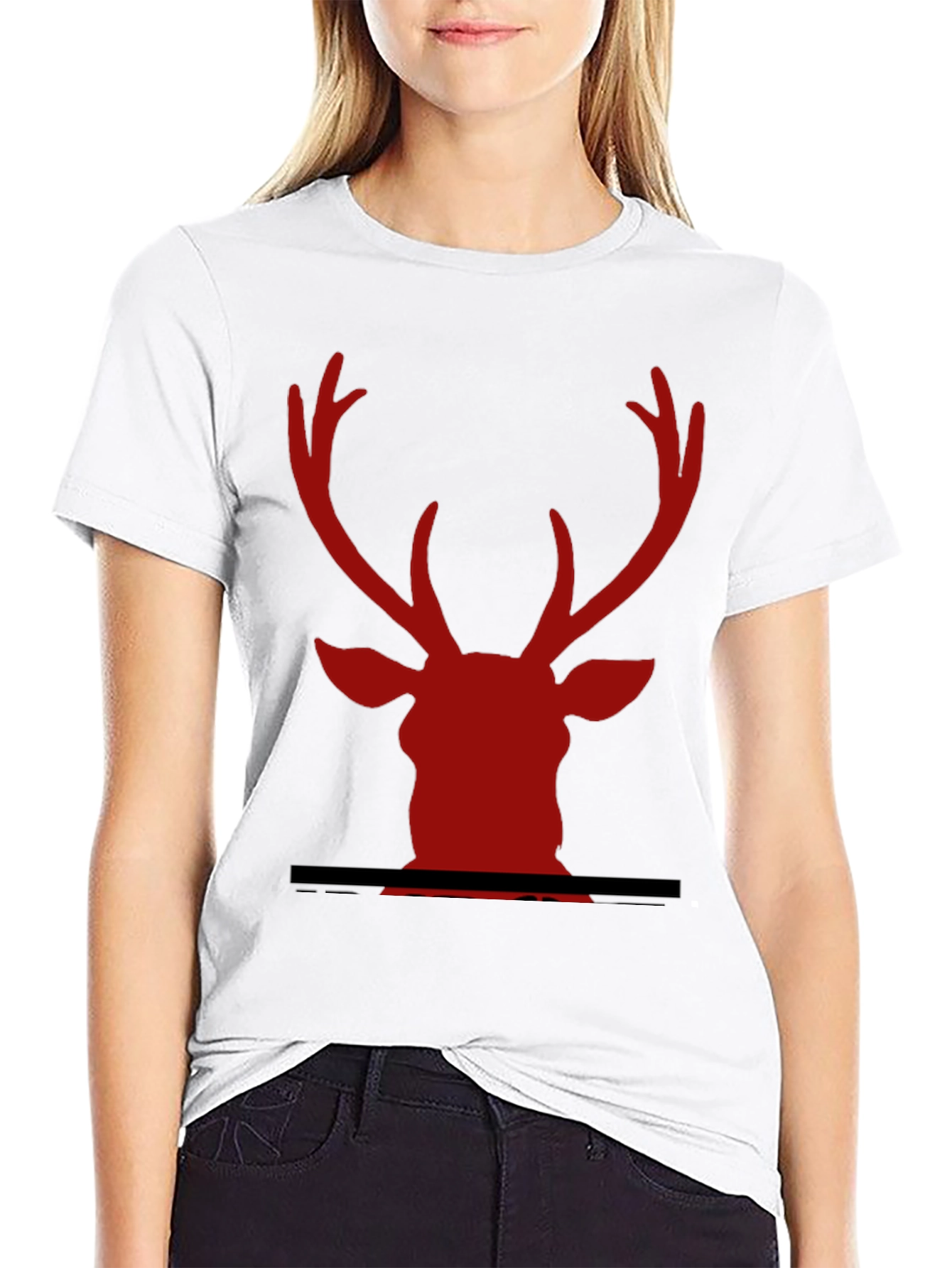 Black Red Deer Head Graphic Black T-Shirt view 9