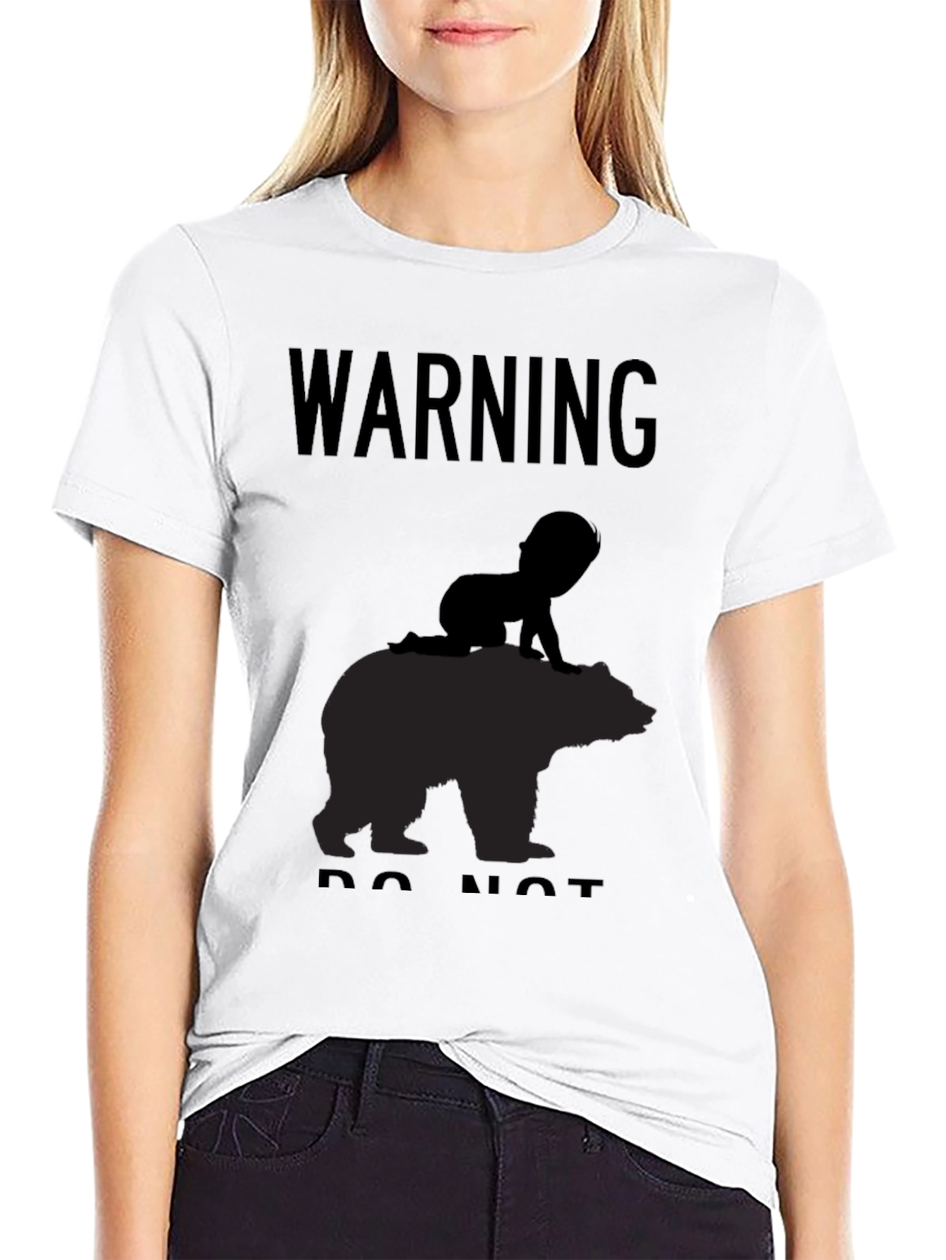 Black Warning Baby on Bear T-Shirt - Funny Novelty Tee view 9